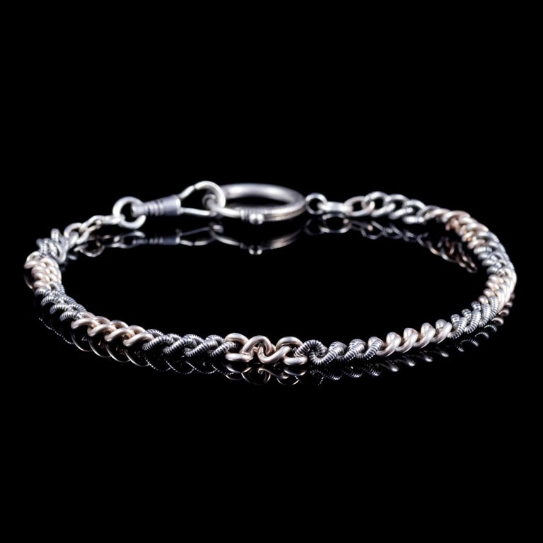 Antique Victorian Niello Bracelet Silver Gold, circa 1900 For Sale at