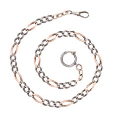 Antique Victorian Niello Silver Curb Link Chain Necklace