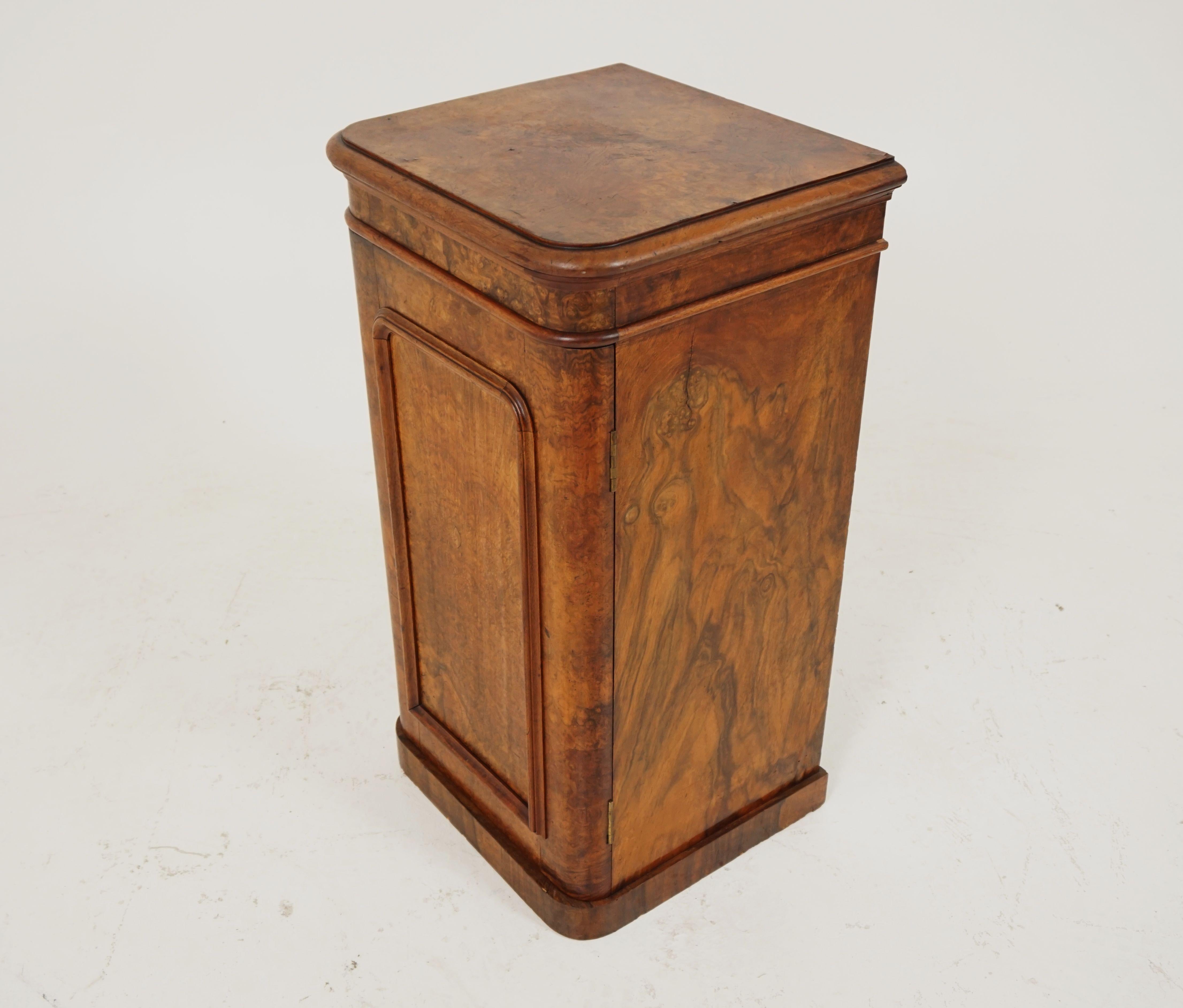 Oak Antique Victorian Nightstand, Burr Walnut Lamp Table, Scotland 1880, B2041