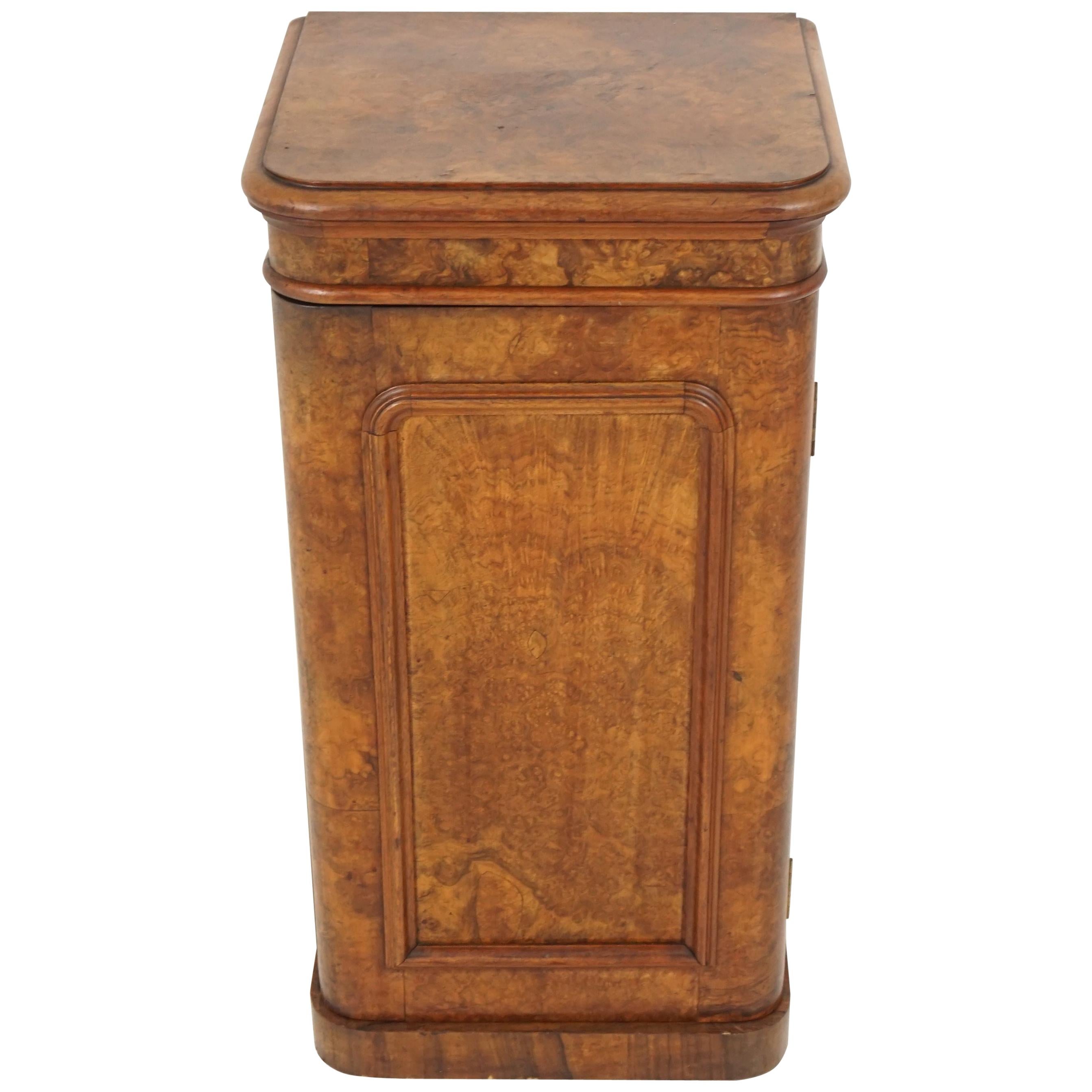 Antique Victorian Nightstand, Burr Walnut Lamp Table, Scotland 1880, B2041