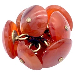 Antico Vittoriano Nove bottoni da vestito Agata corniola taglio cabochon Ottone Fttungs