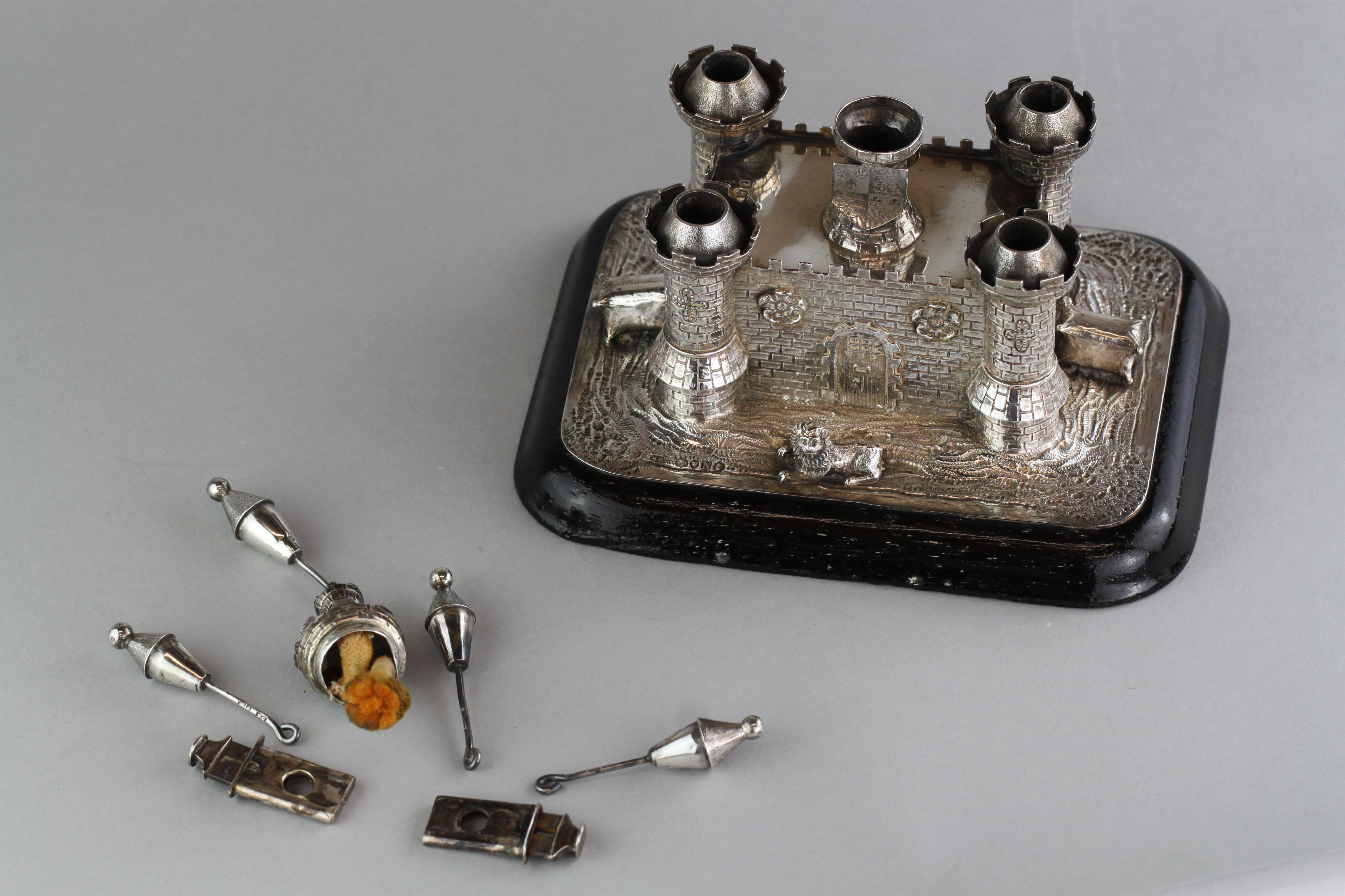 Antique Victorian Novelty Sterling Silver Tabletop Burner with Cigar Cutter For Sale 1