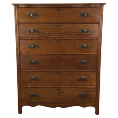 Antique Victorian Oak 6 Drawer Dresser with Brass Hardware