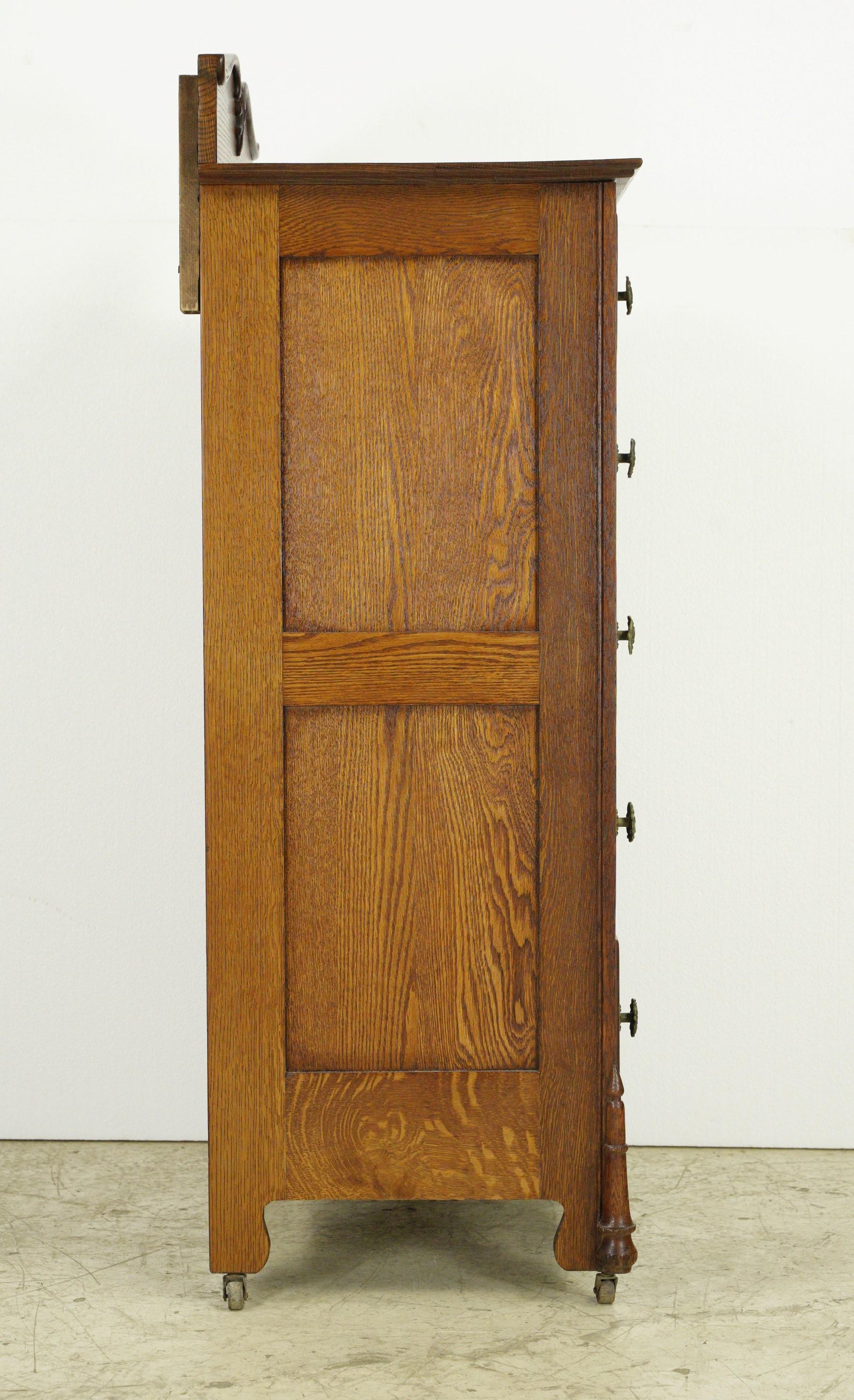 Antique Victorian Oak 6 Drawer High Boy Dresser w Casters 6