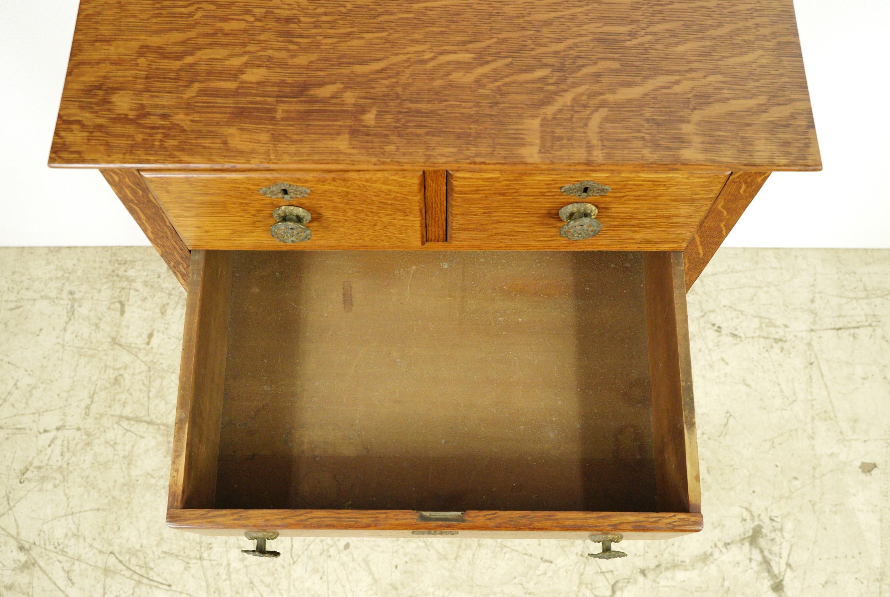 Antique Victorian Oak 6 Drawer High Boy Dresser w Casters 1