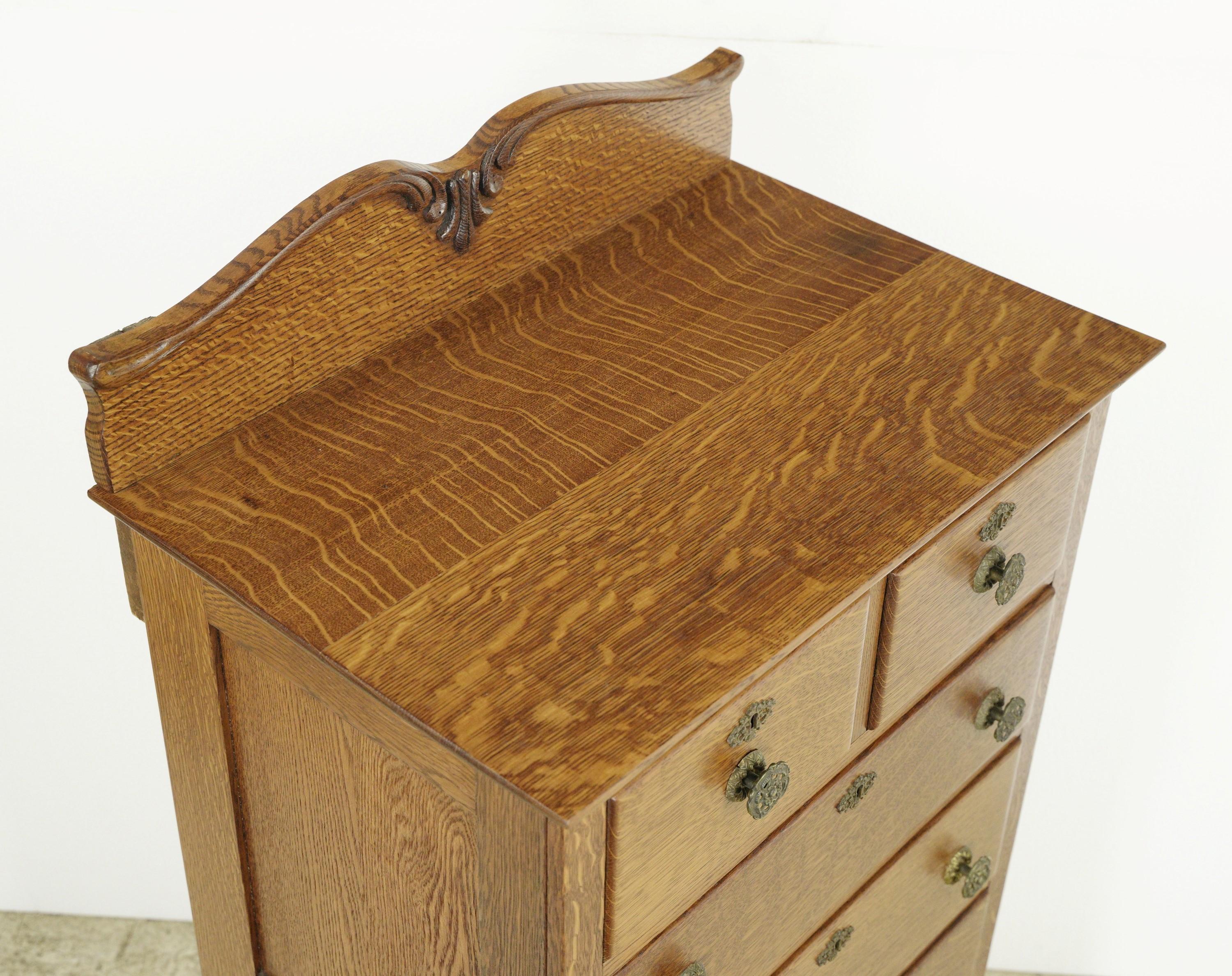 Antique Victorian Oak 6 Drawer High Boy Dresser w Casters 2