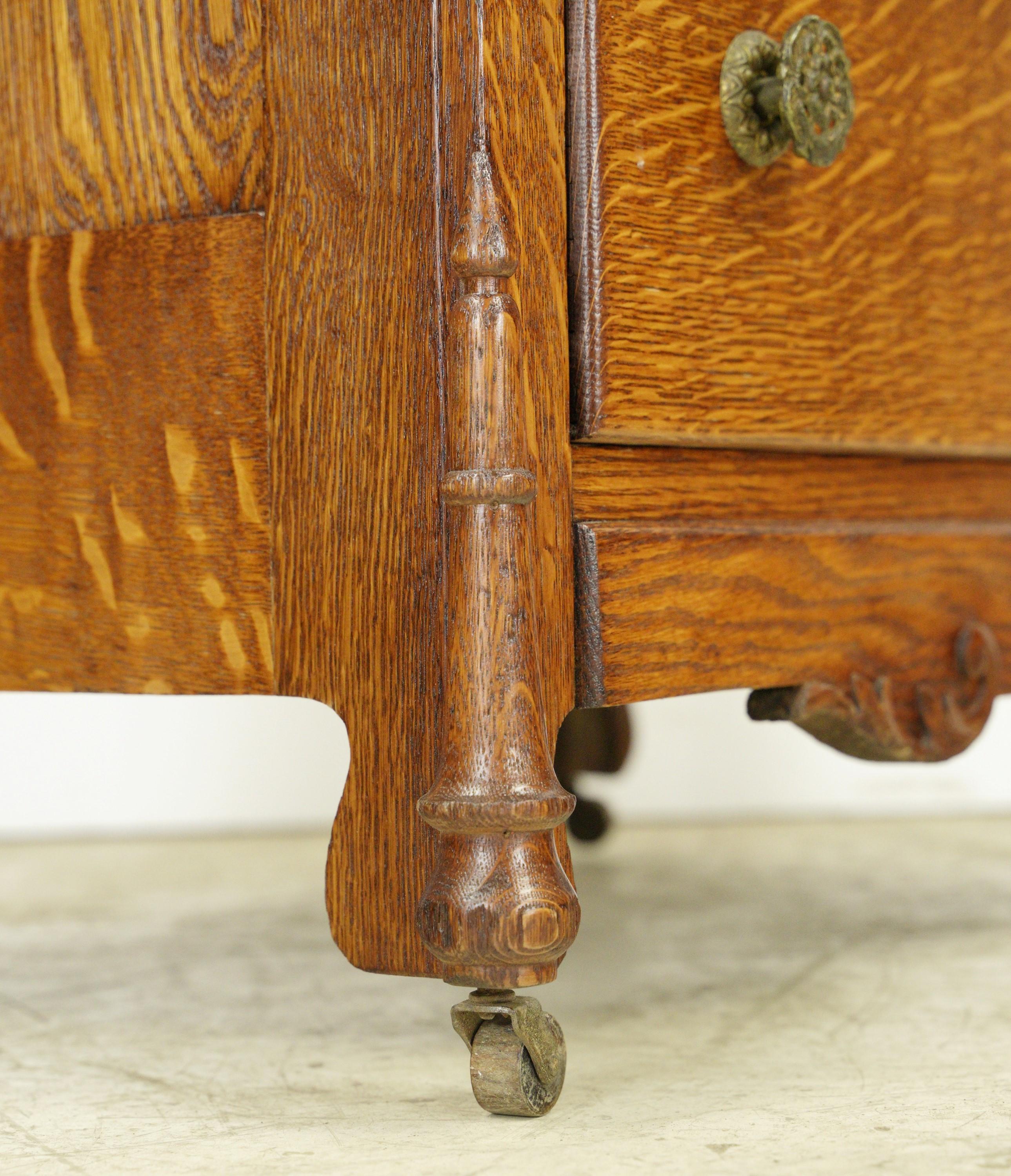 Antique Victorian Oak 6 Drawer High Boy Dresser w Casters 4