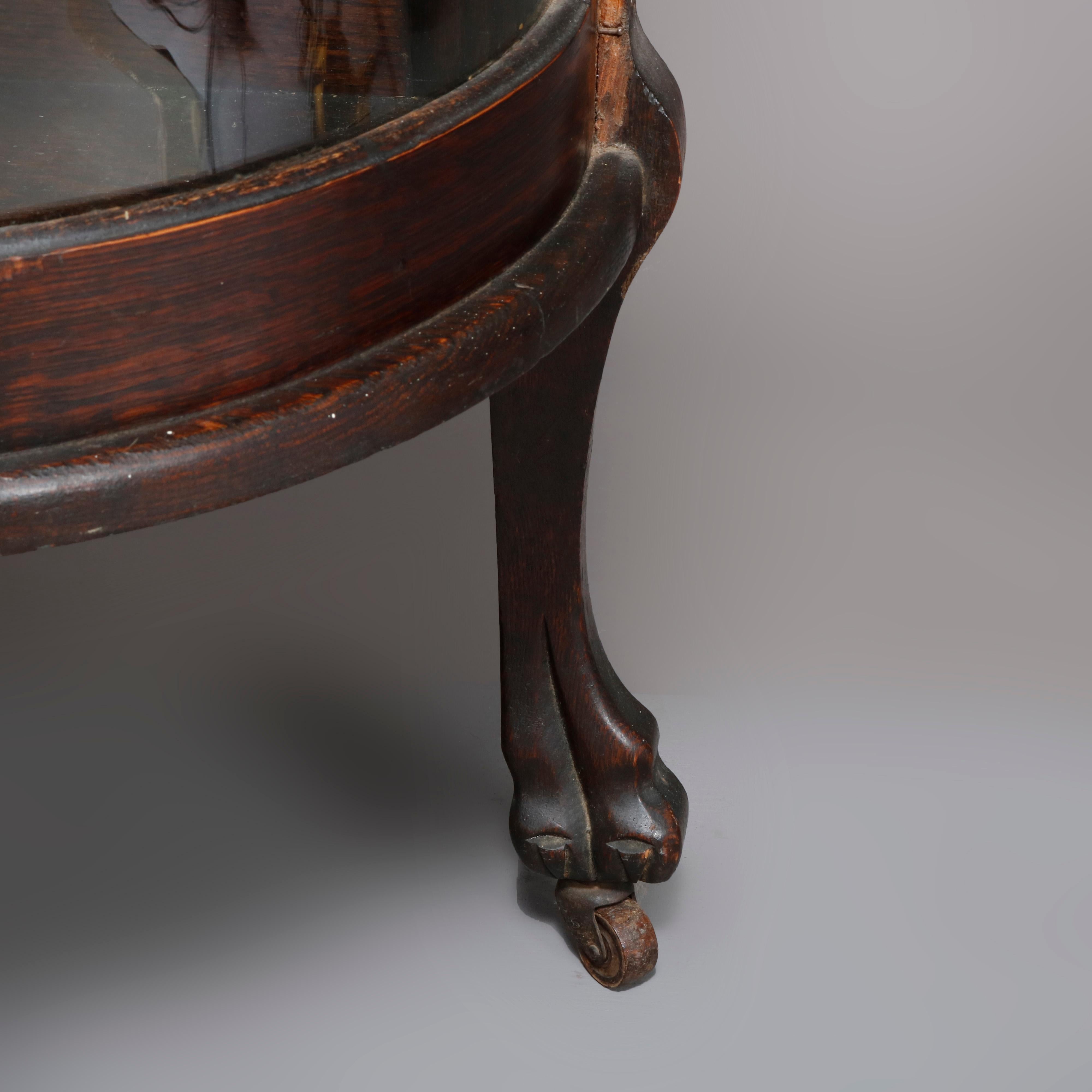 Antique Victorian Oak and Leaded Glass China Cabinet with Paw Feet, circa 1890 3