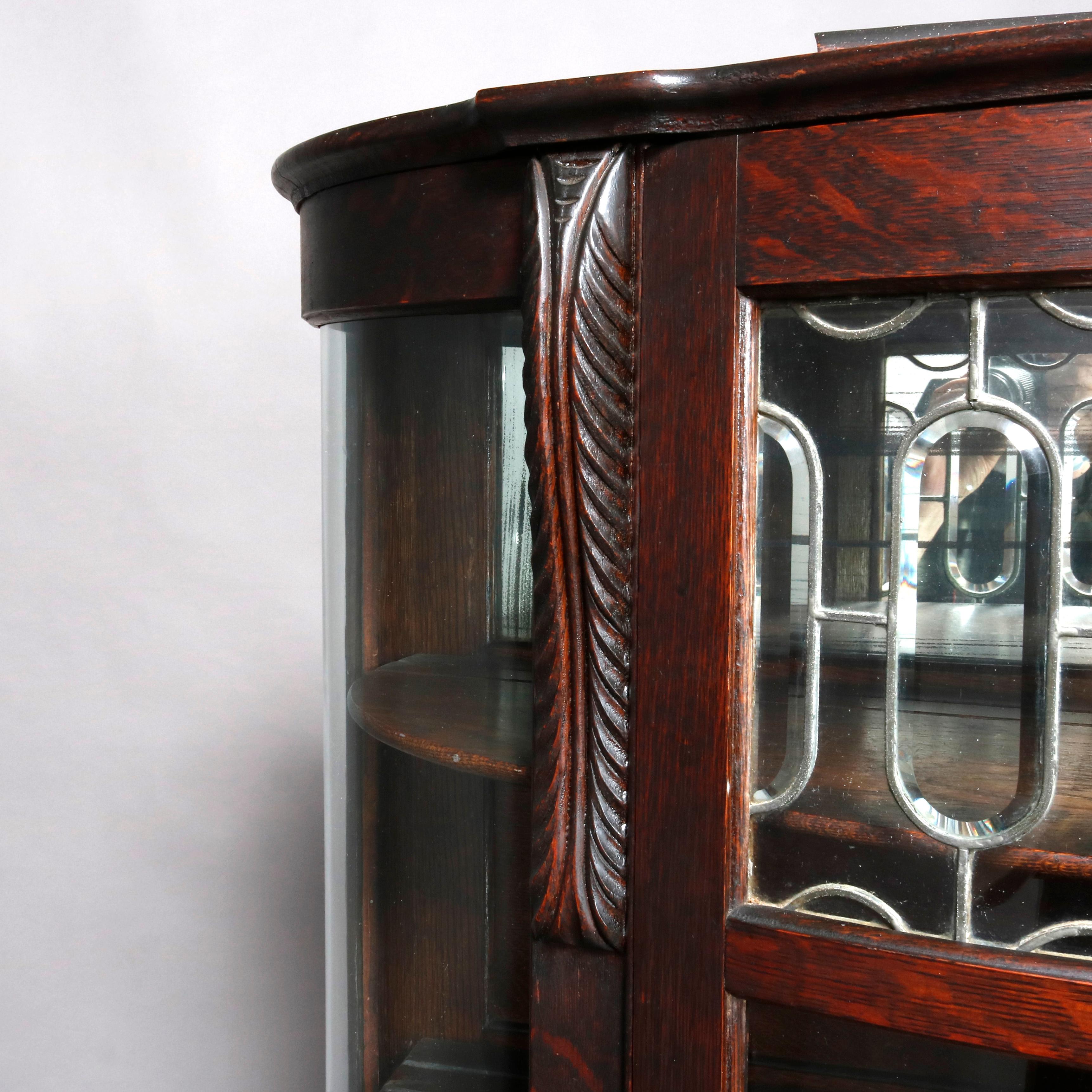 Antique Victorian Oak and Leaded Glass China Cabinet with Paw Feet, circa 1890 10