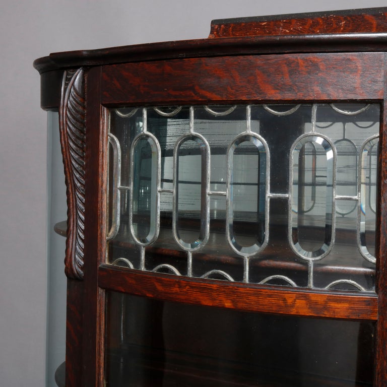 Antique Victorian Oak and Leaded Glass China with Paw Feet