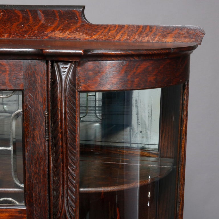 Antique Victorian Oak and Leaded Glass China with Paw Feet