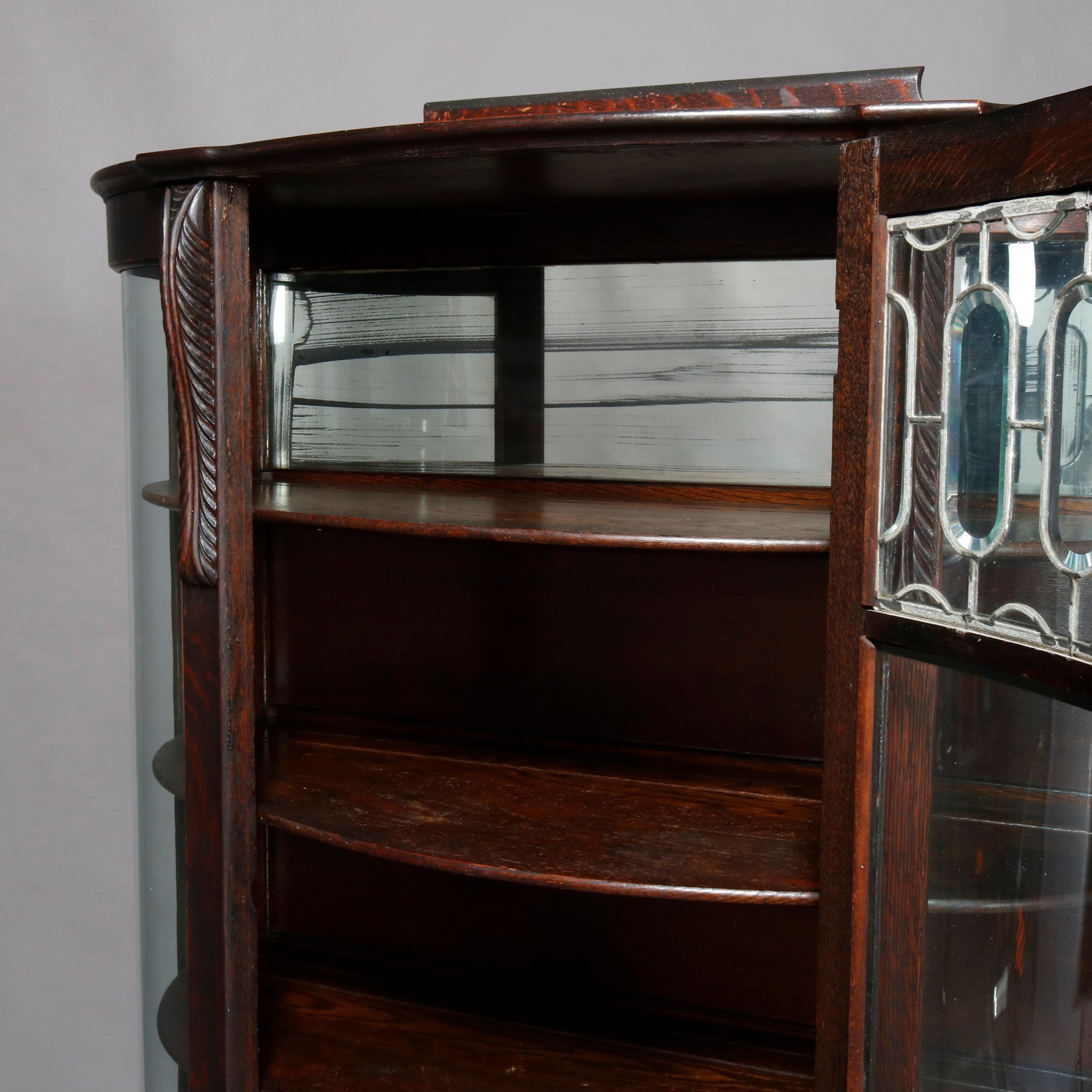 Carved Antique Victorian Oak and Leaded Glass China Cabinet with Paw Feet, circa 1890