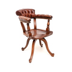 Antique Victorian Oak and Leather Swivel Desk Chair by James Shoolbred