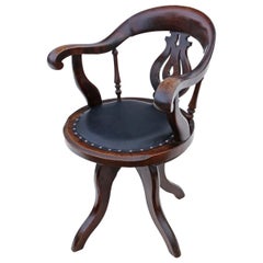 Used Victorian Oak and Leather Swivel Desk Office Chair