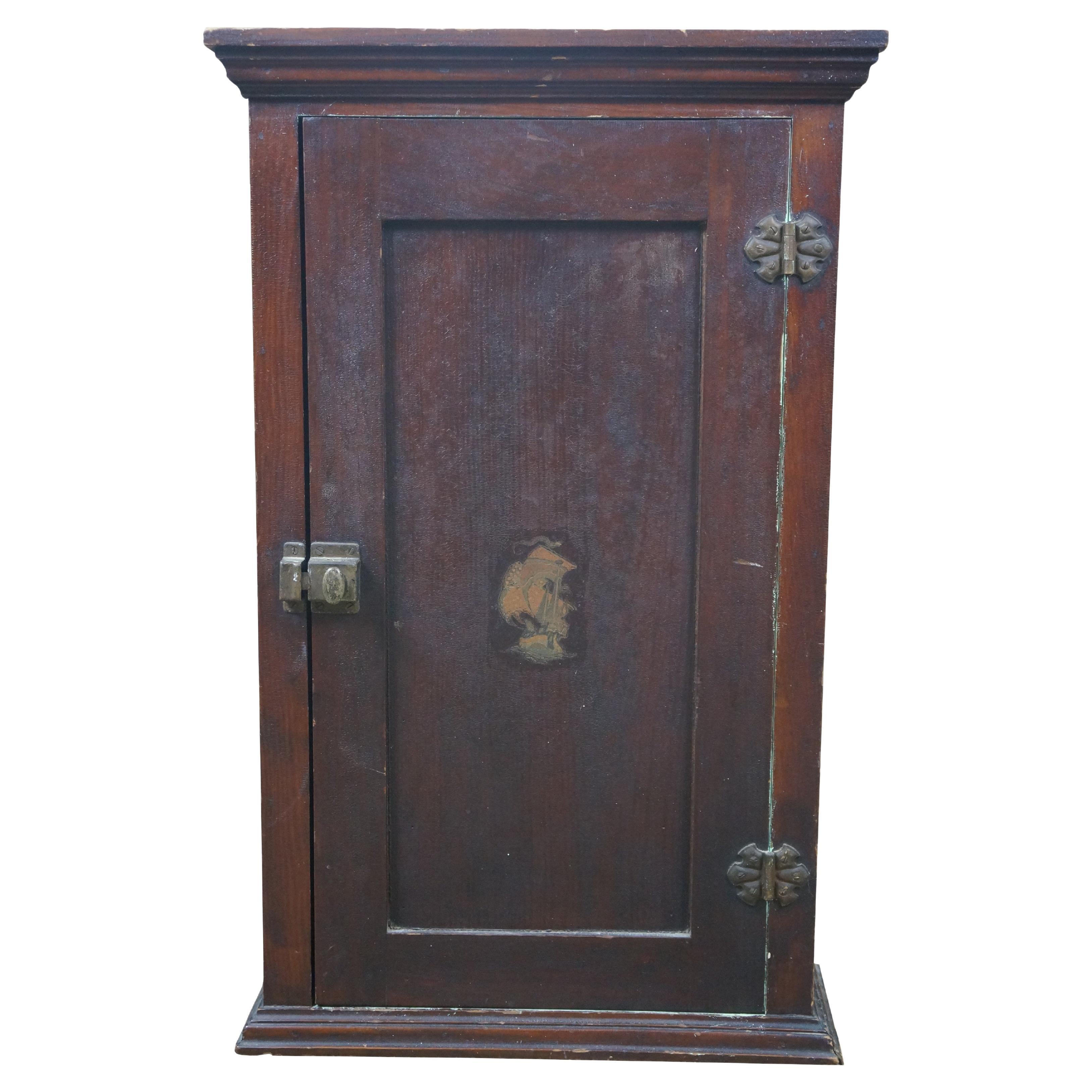 Antique Victorian Oak Apothecary Ship Medicine Cabinet Cupboard 30"