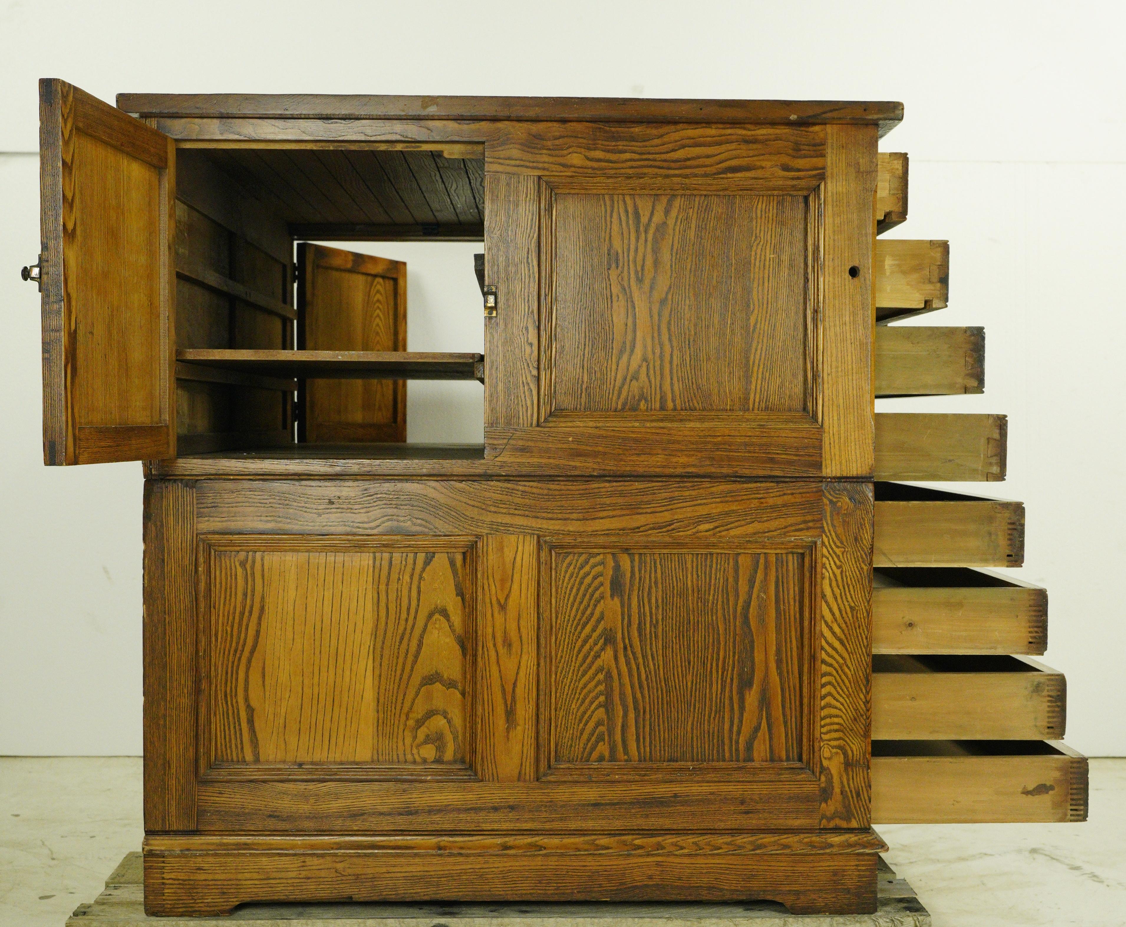 Antike viktorianische Eiche Architekten Flachablage Schrank 10 Schublade (Eisen)