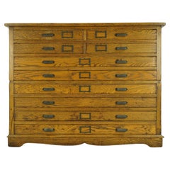 Antike viktorianische Eiche Architekten Flachablage Schrank 10 Schublade