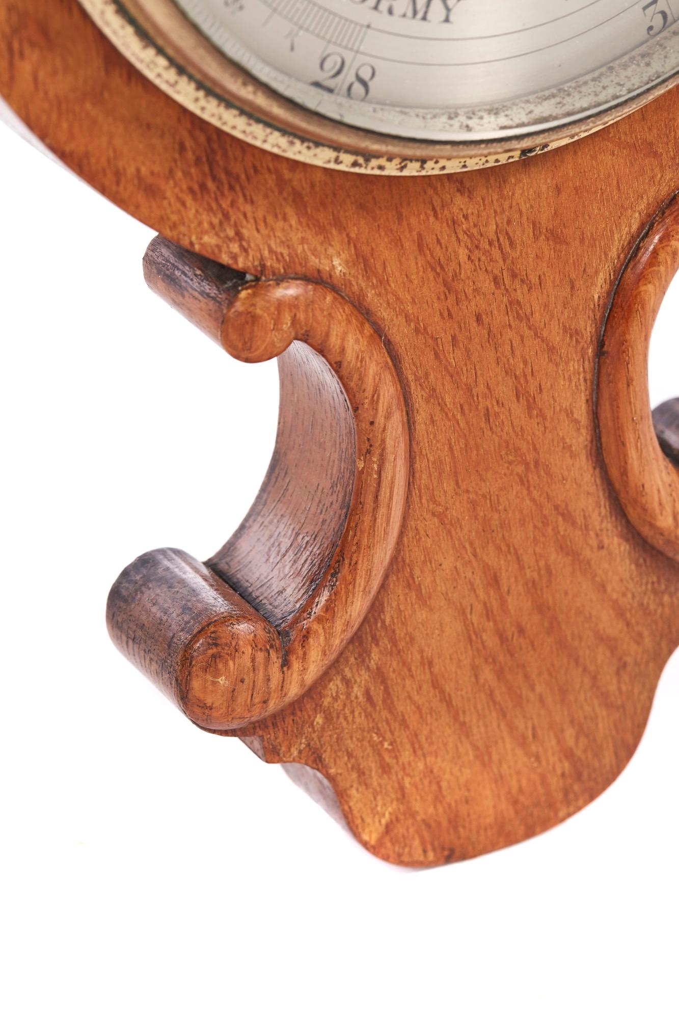European Antique Victorian Oak Banjo Barometer For Sale