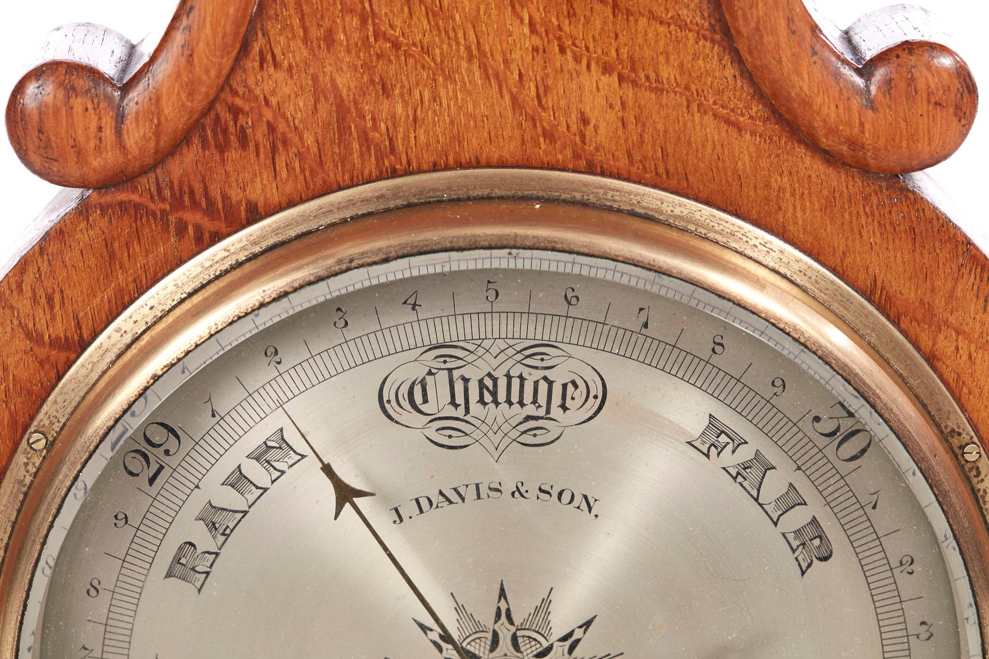 19th Century Antique Victorian Oak Banjo Barometer For Sale