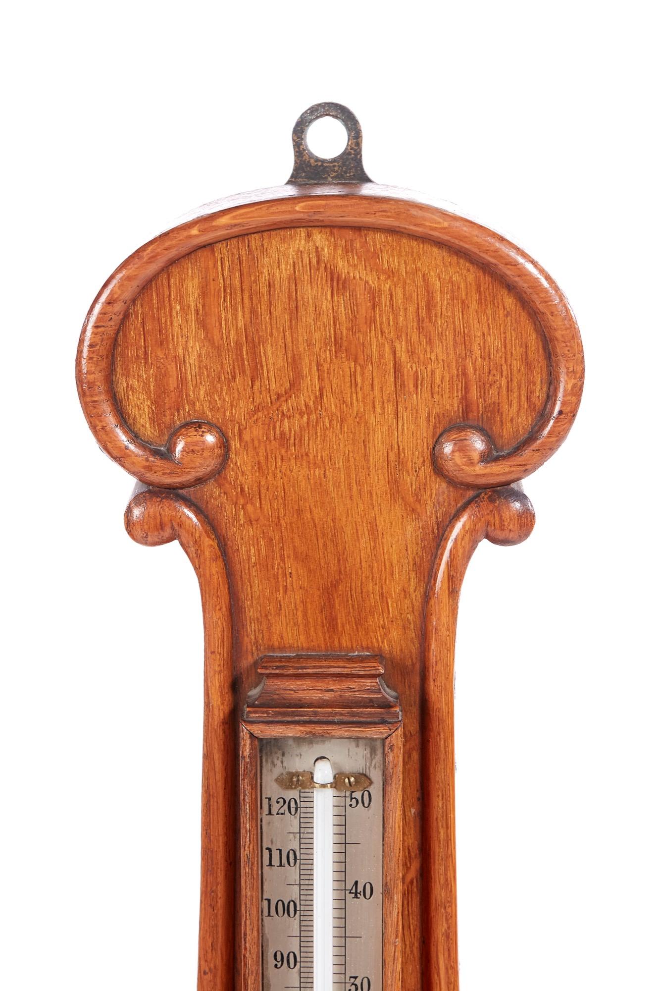 Antique Victorian Oak Banjo Barometer For Sale 4