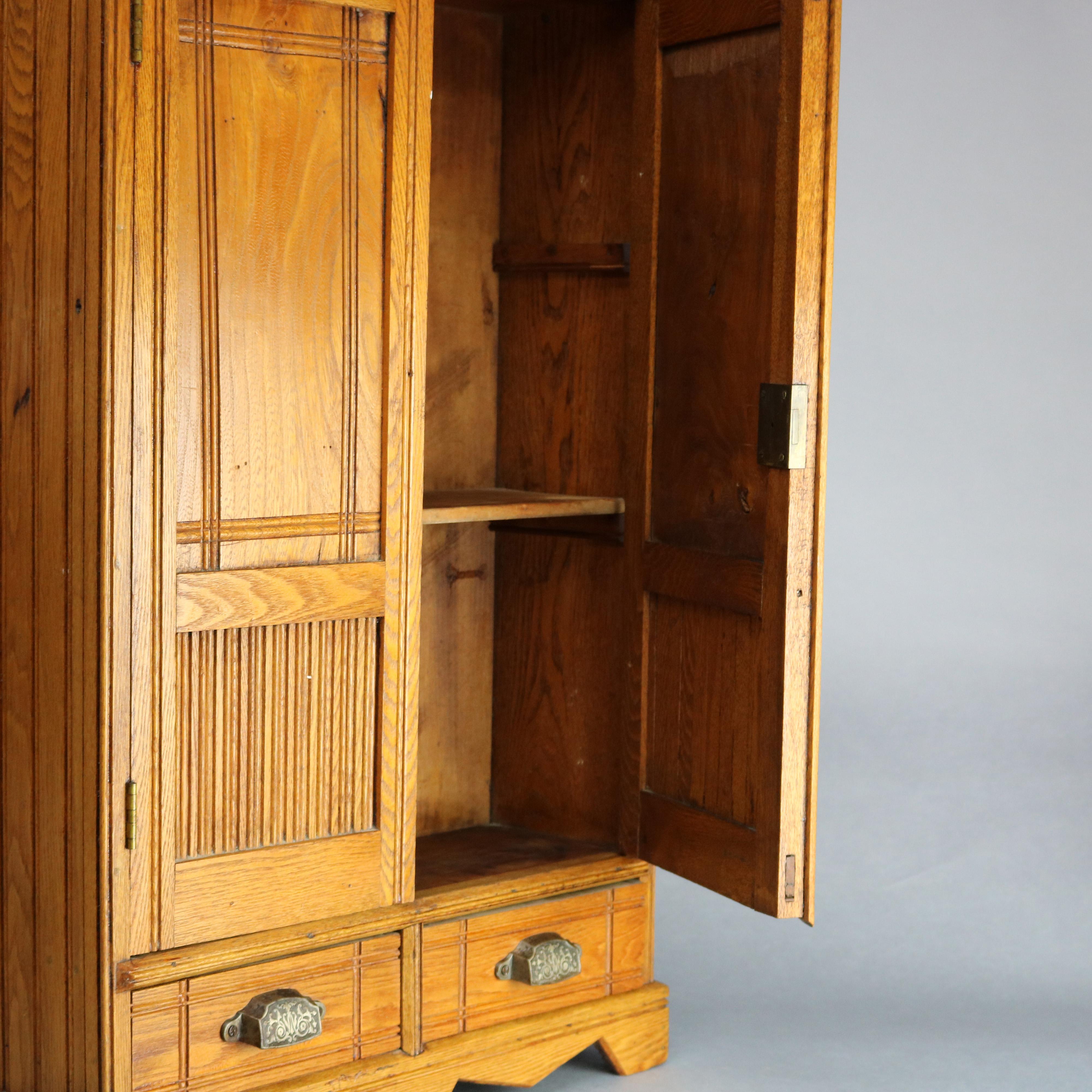 Metal Antique Victorian Oak Bead Board Medicine Wall Cabinet, circa 1900