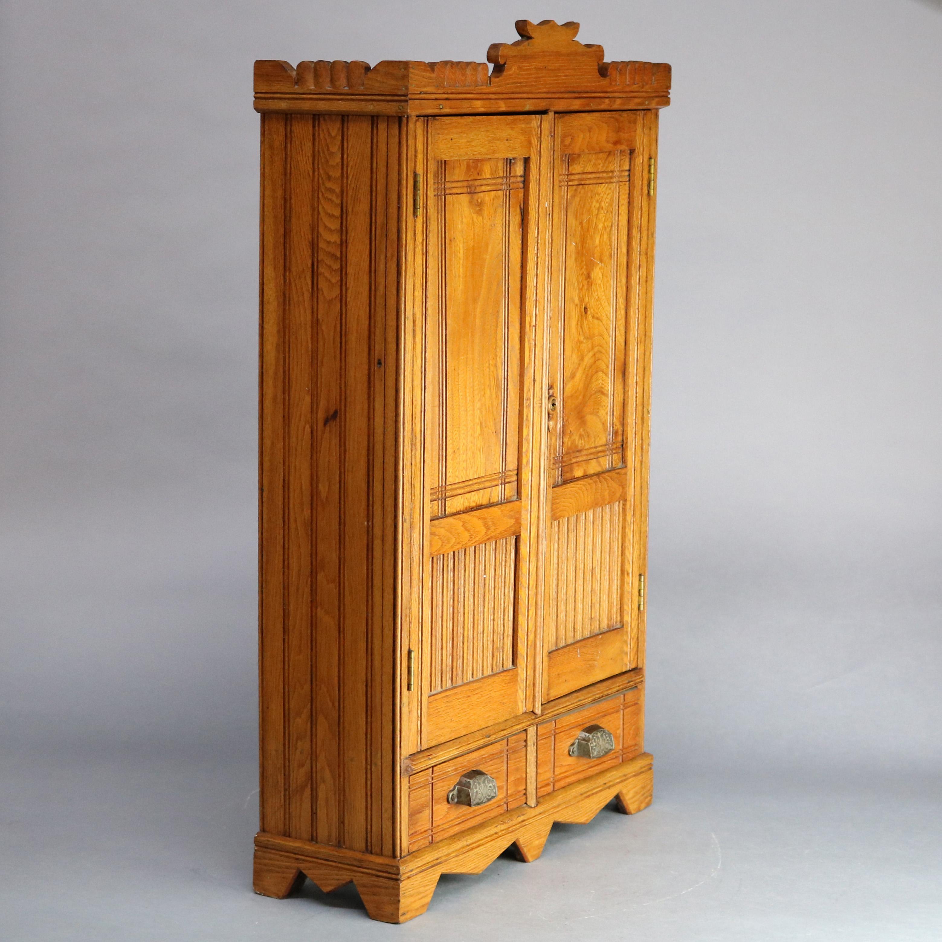 Antique Victorian Oak Bead Board Medicine Wall Cabinet, circa 1900 2
