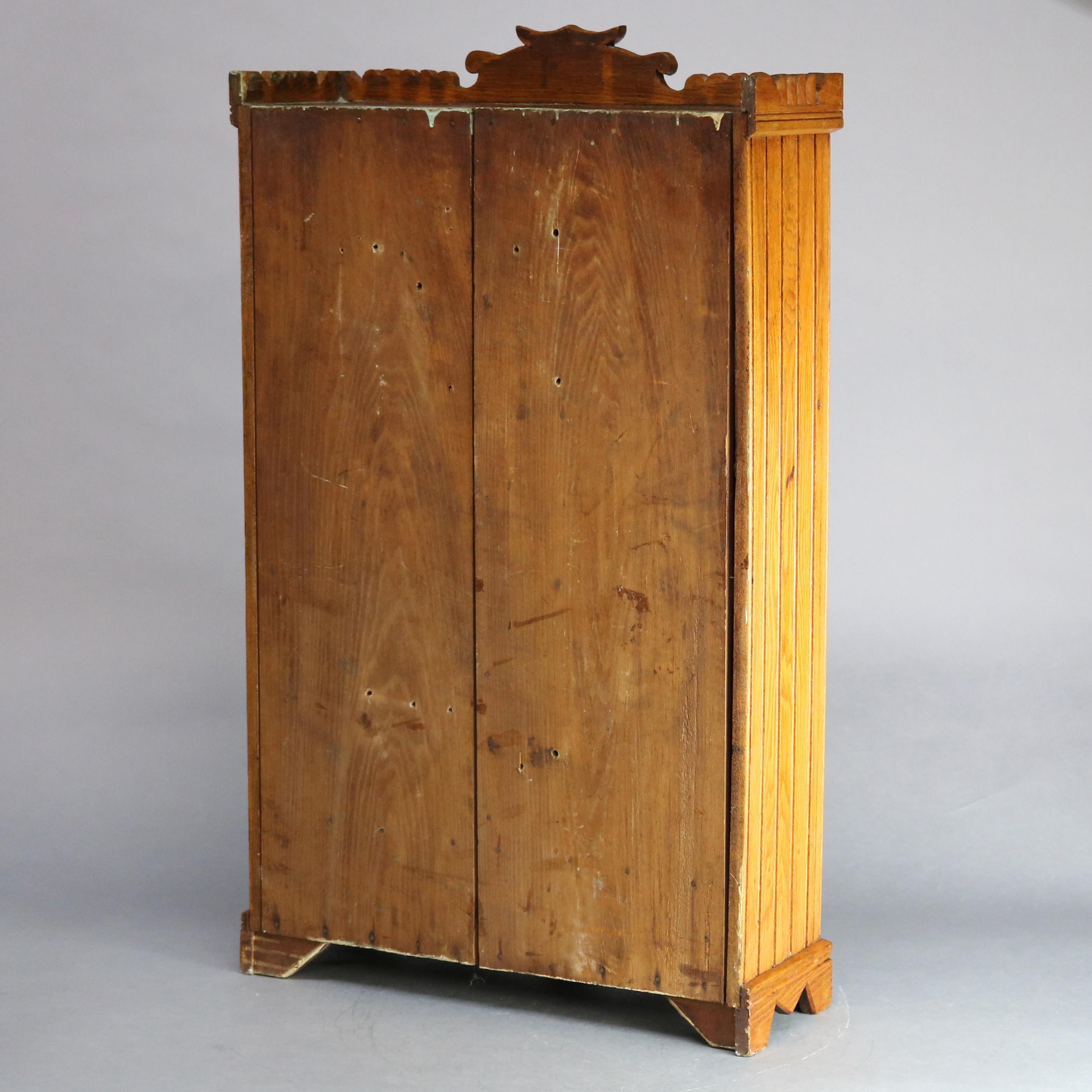 Antique Victorian Oak Bead Board Medicine Wall Cabinet, circa 1900 4