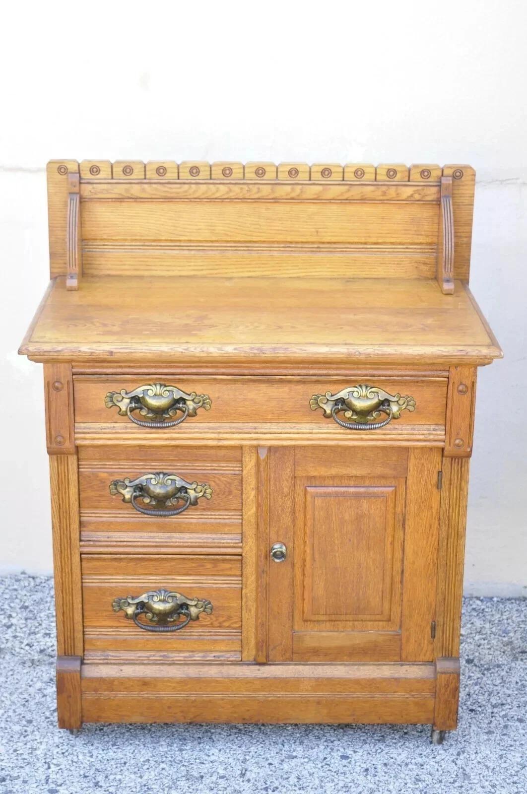 Inconnu Ensemble de chambre à coucher antique en chêne victorien, lit complet, lavabo, commode - Ensemble 3 pièces en vente