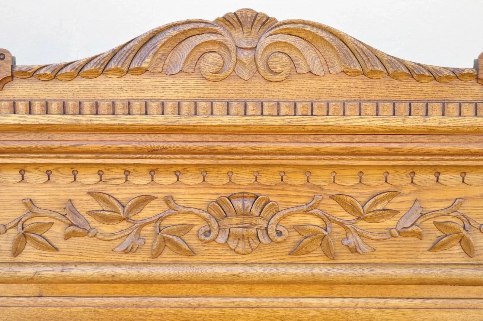 XIXe siècle Ensemble de chambre à coucher antique en chêne victorien, lit complet, lavabo, commode - Ensemble 3 pièces en vente