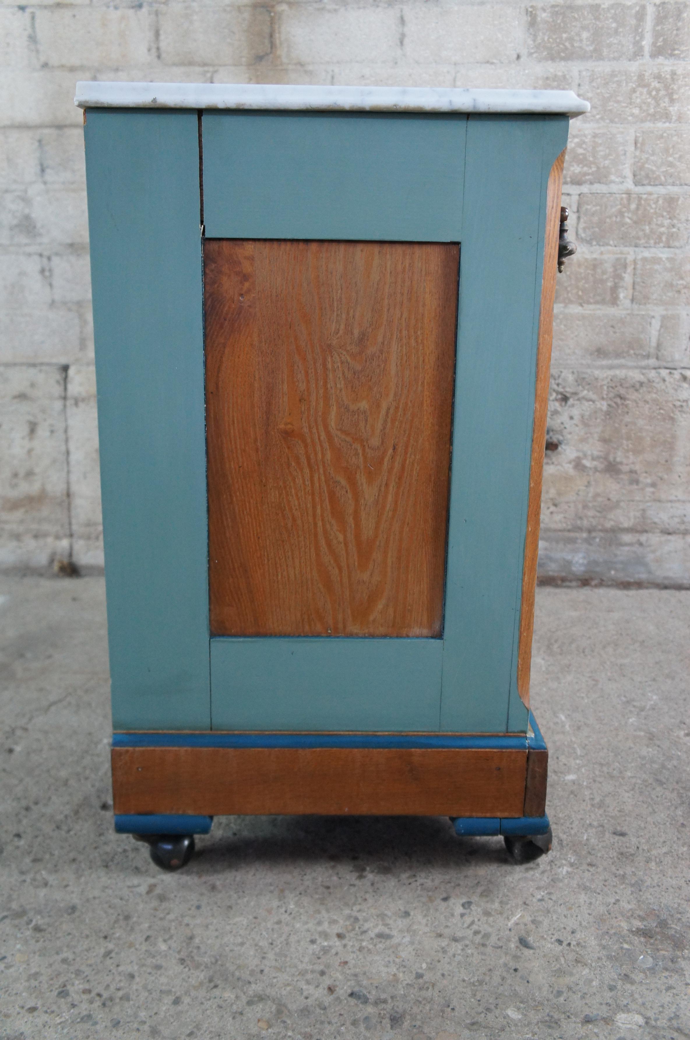 Antique Victorian Oak & Birdseye Maple Marble Side Table Cabinet Wash Stand 5