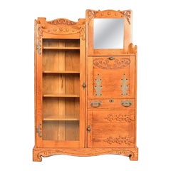 Antique Victorian Oak Bookcase With Drop Front Secretary Desk, Circa 1900