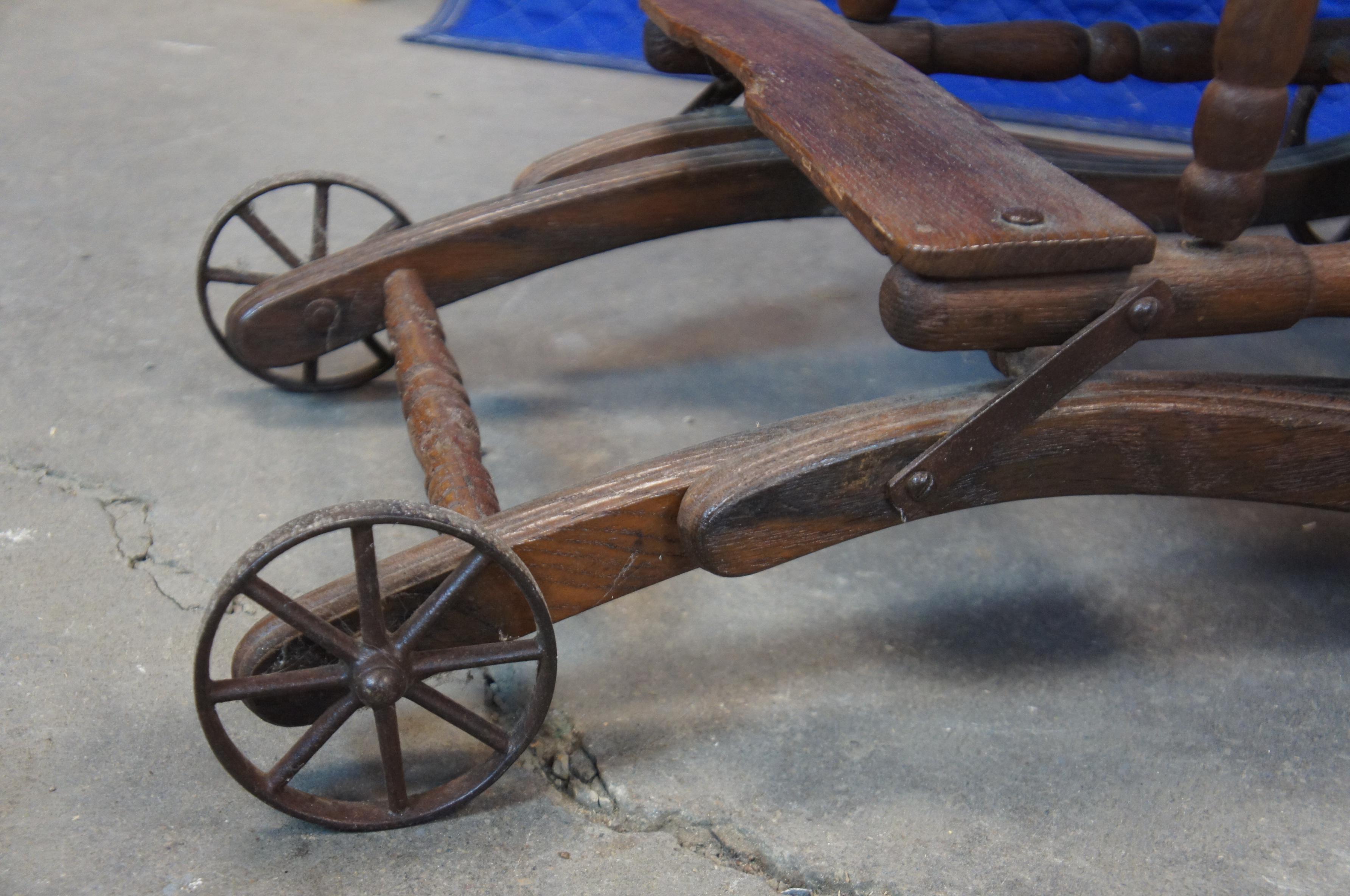 Antique Victorian Oak Caned Convertible Seat High Chair Stroller Carriage 3