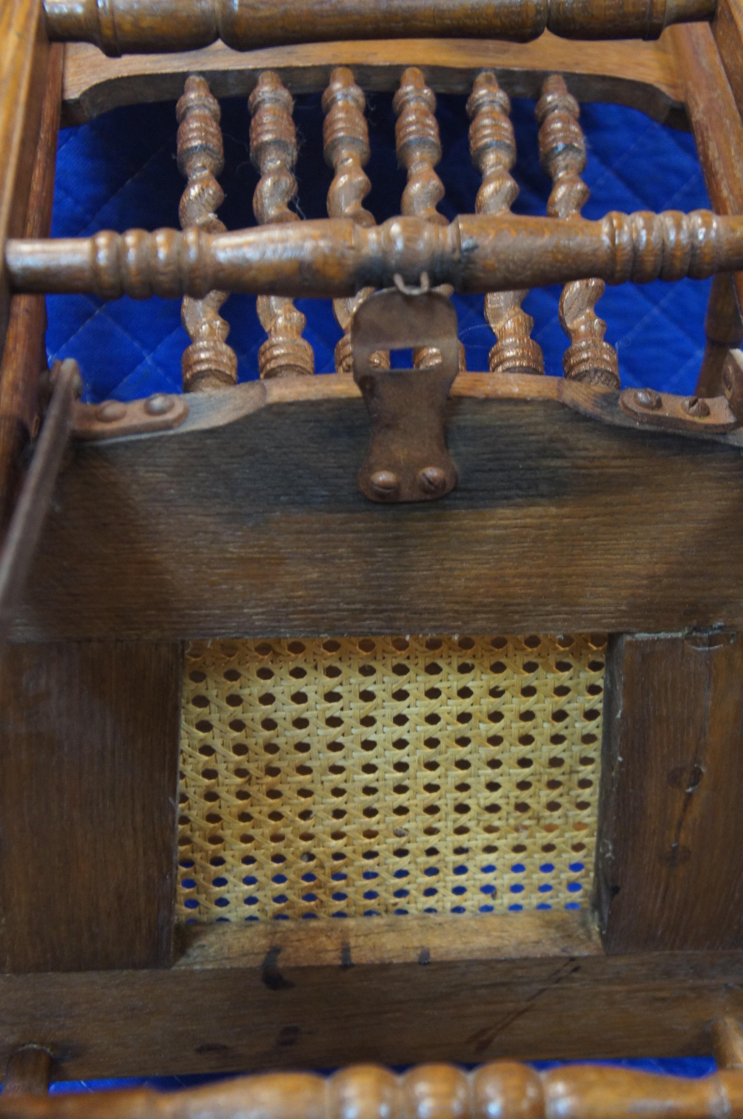 Antique Victorian Oak Caned Convertible Seat High Chair Stroller Carriage In Good Condition In Dayton, OH