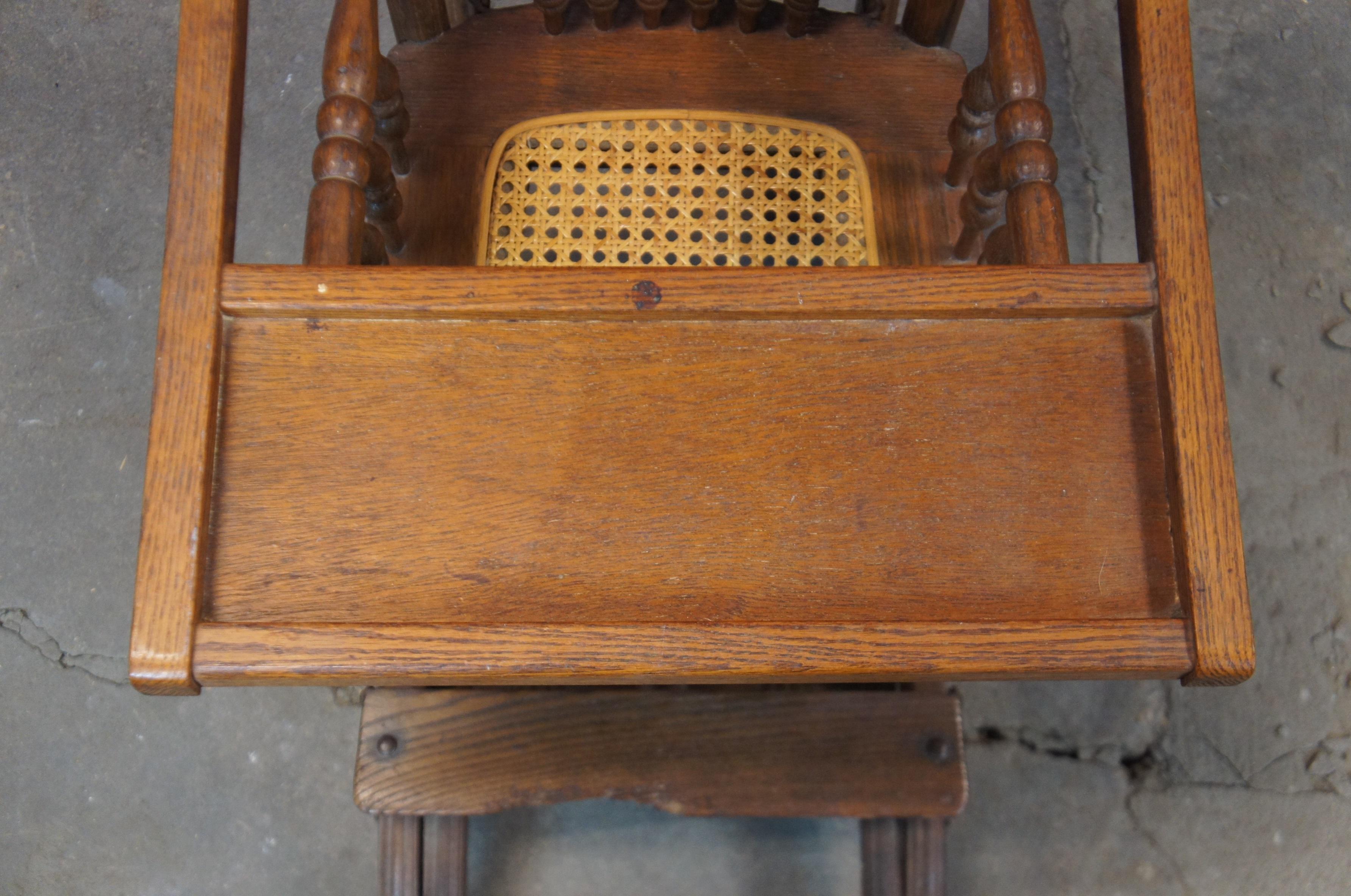 Antique Victorian Oak Caned Convertible Seat High Chair Stroller Carriage 1