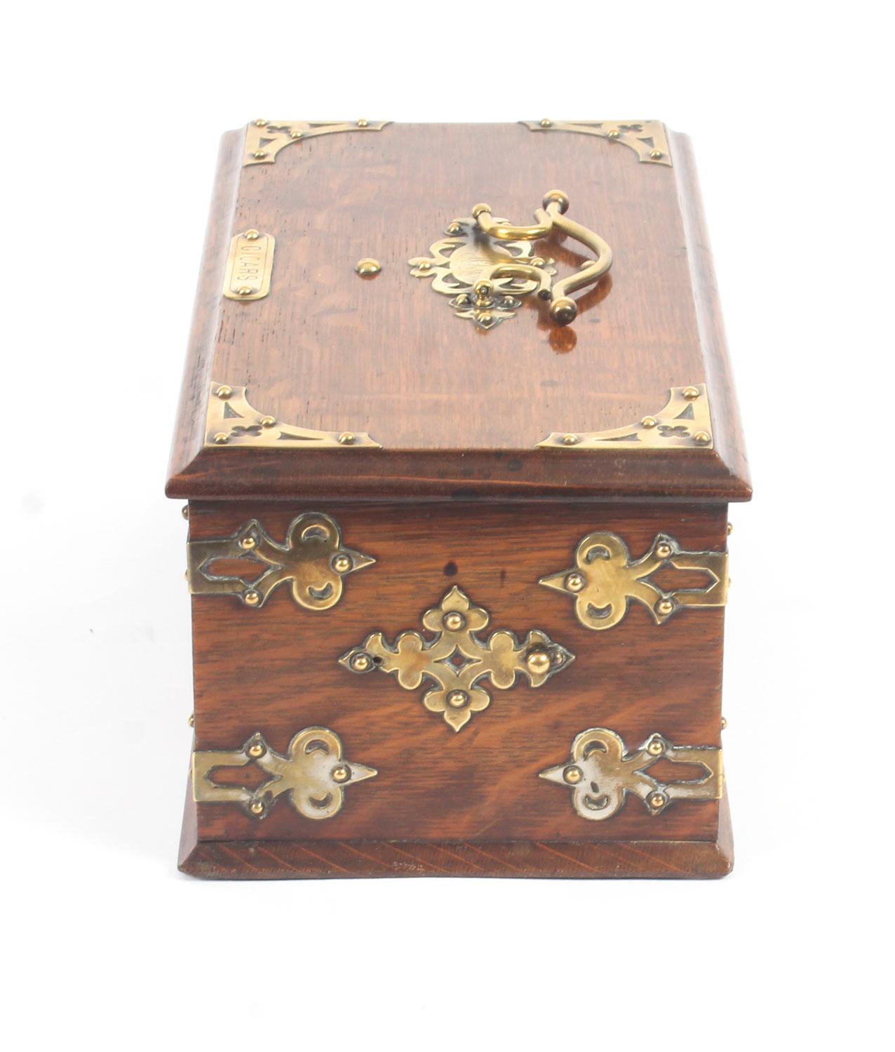 Antique Victorian Oak Cigar Humidor Box, 19th Century 1