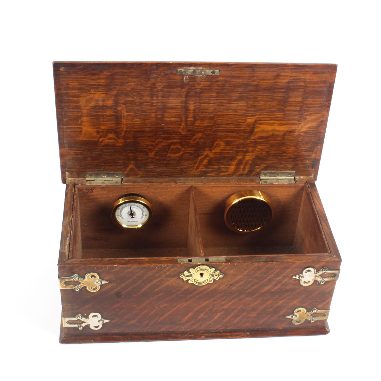 Antique Victorian Oak Cigar Humidor Box, 19th Century 2