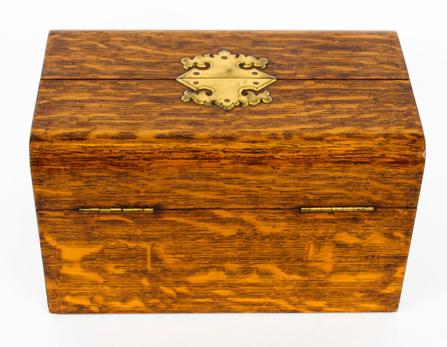 Antique Victorian Oak Cigar Humidor Casket by H. Greaves, 19th Century 3