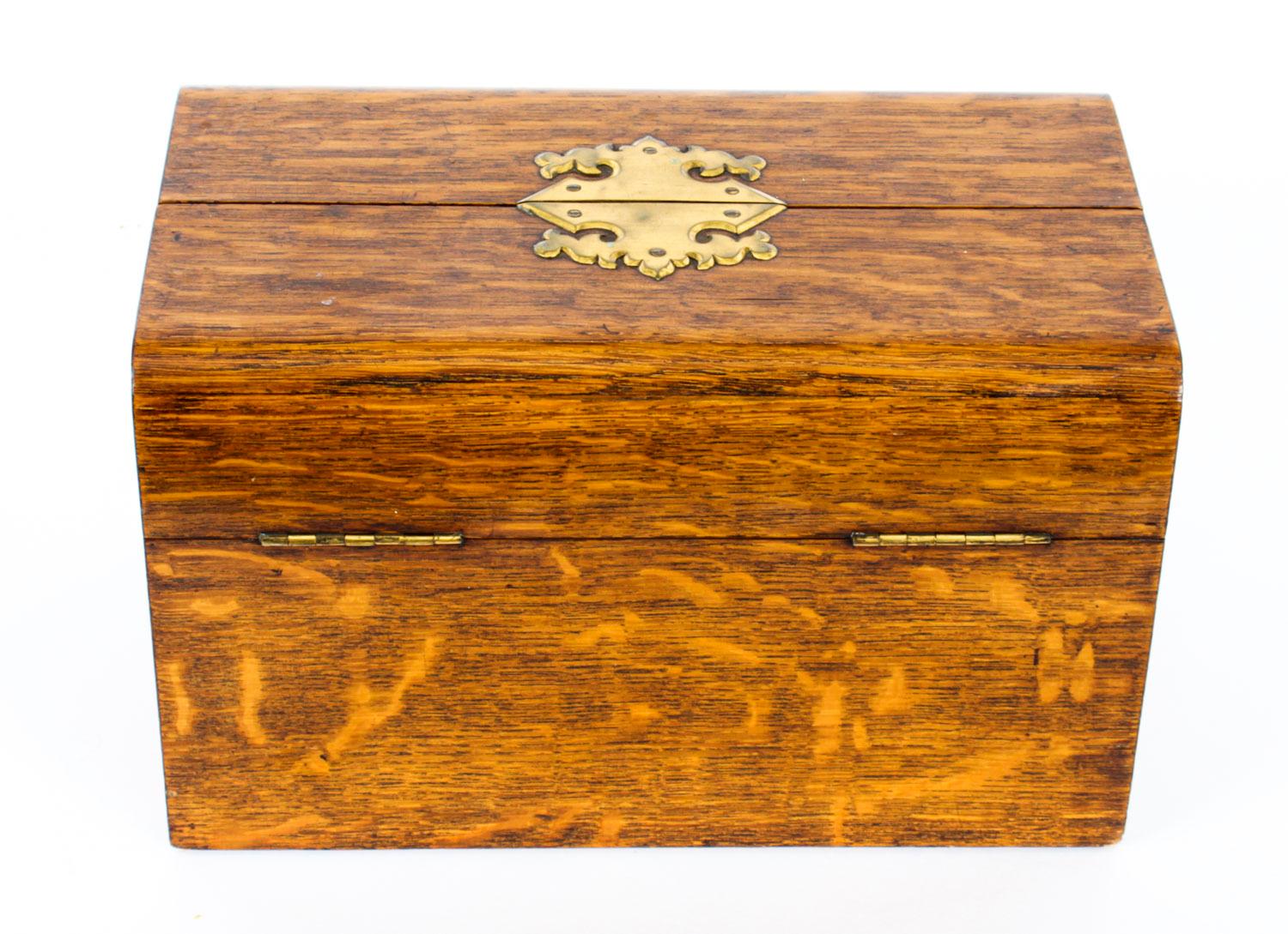 Antique Victorian Oak Cigar Humidor Casket by H. Greaves, 19th Century 10
