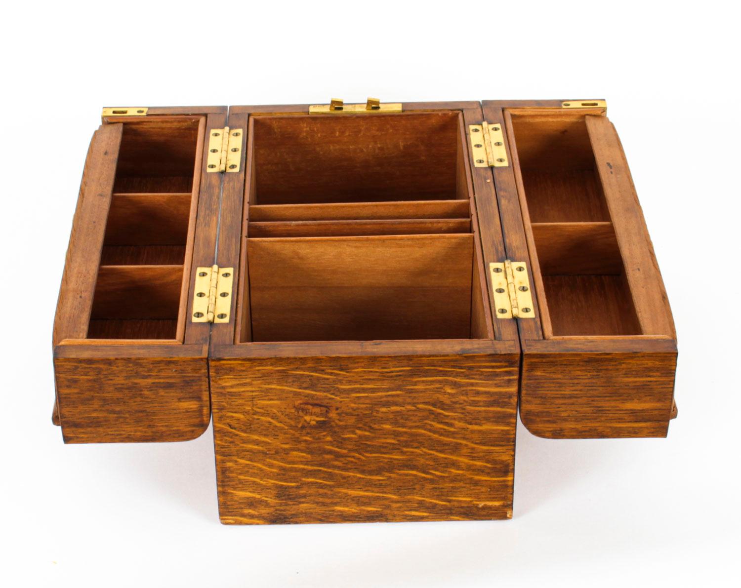 Brass Antique Victorian Oak Cigar Humidor Casket by H. Greaves, 19th Century