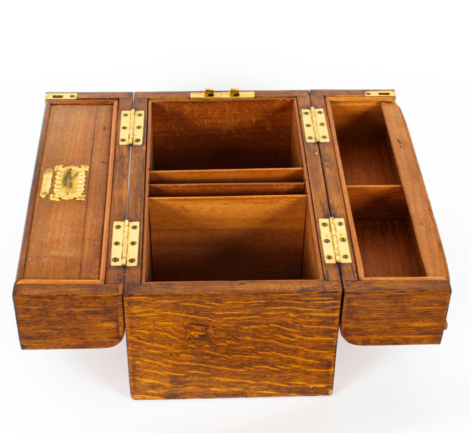 Antique Victorian Oak Cigar Humidor Casket by H. Greaves, 19th Century 1