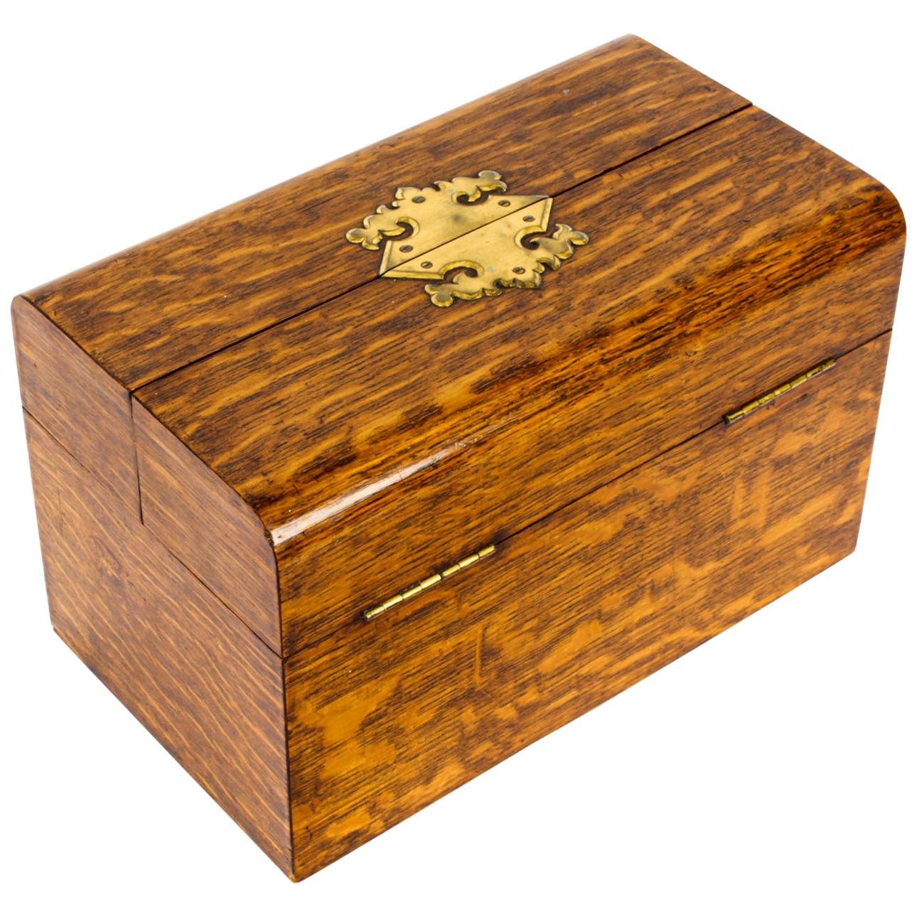 Antique Victorian Oak Cigar Humidor Casket by H. Greaves, 19th Century