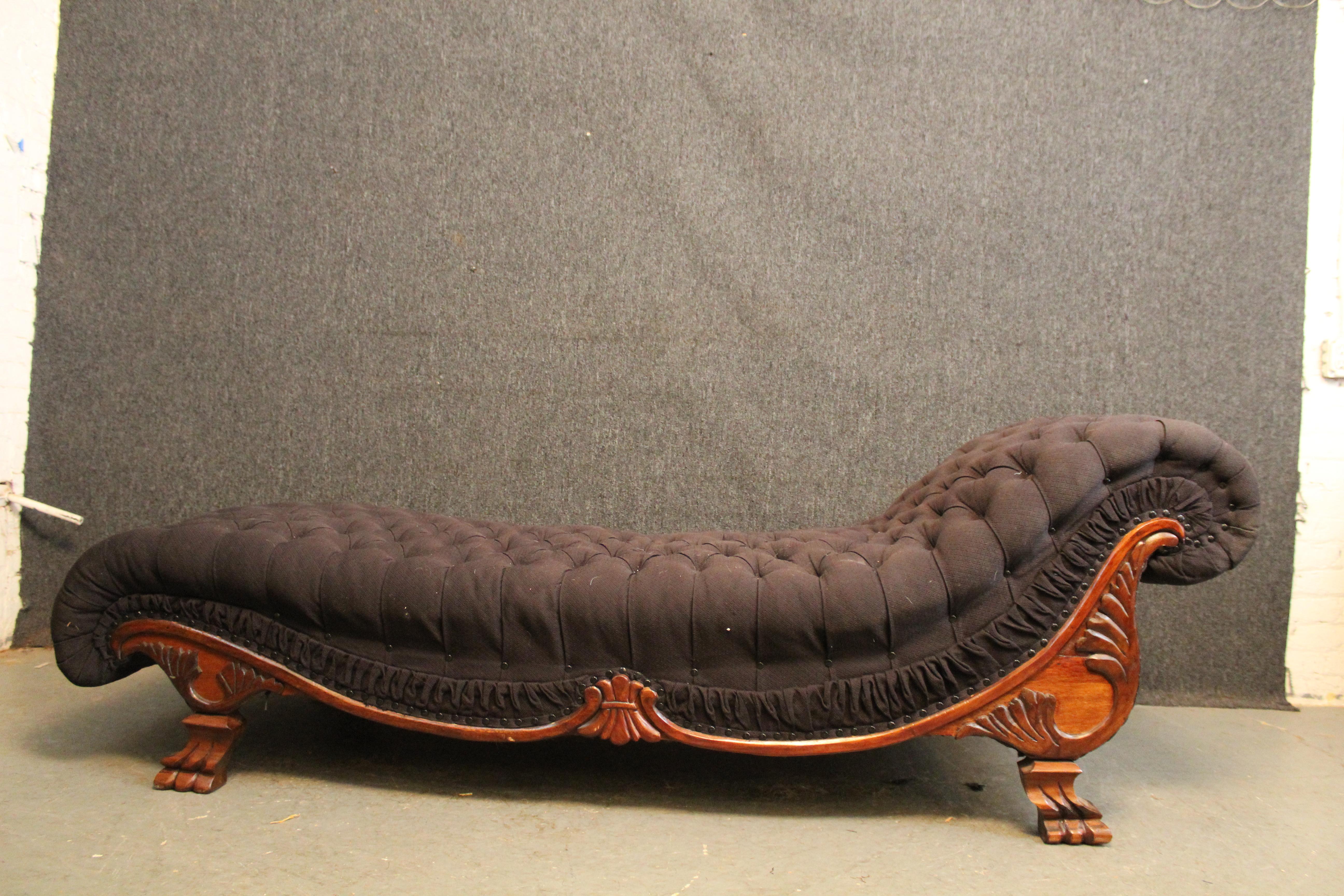 Antique Victorian Oak Clawfoot Chaise Lounge For Sale 9