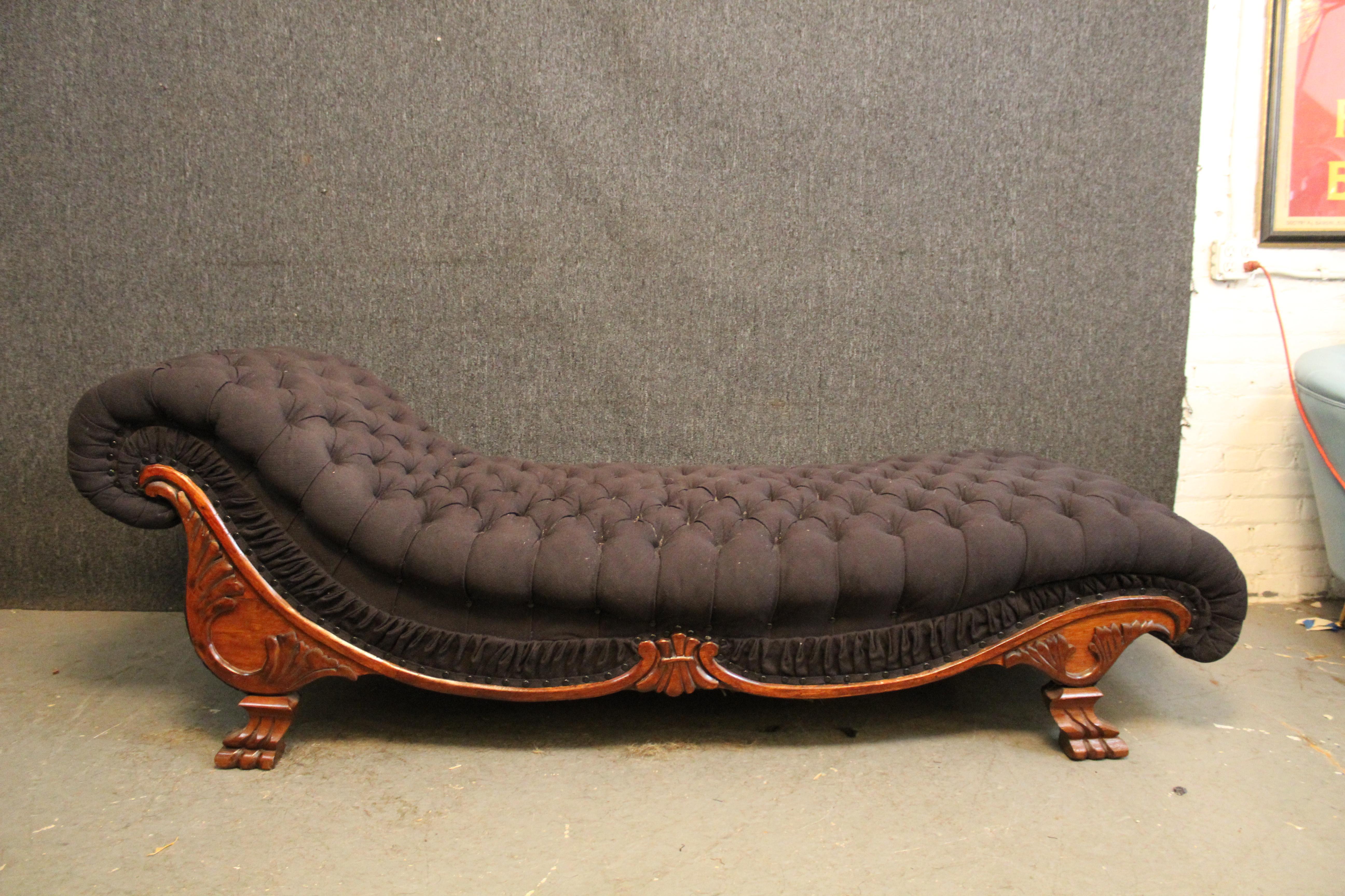 English Antique Victorian Oak Clawfoot Chaise Lounge