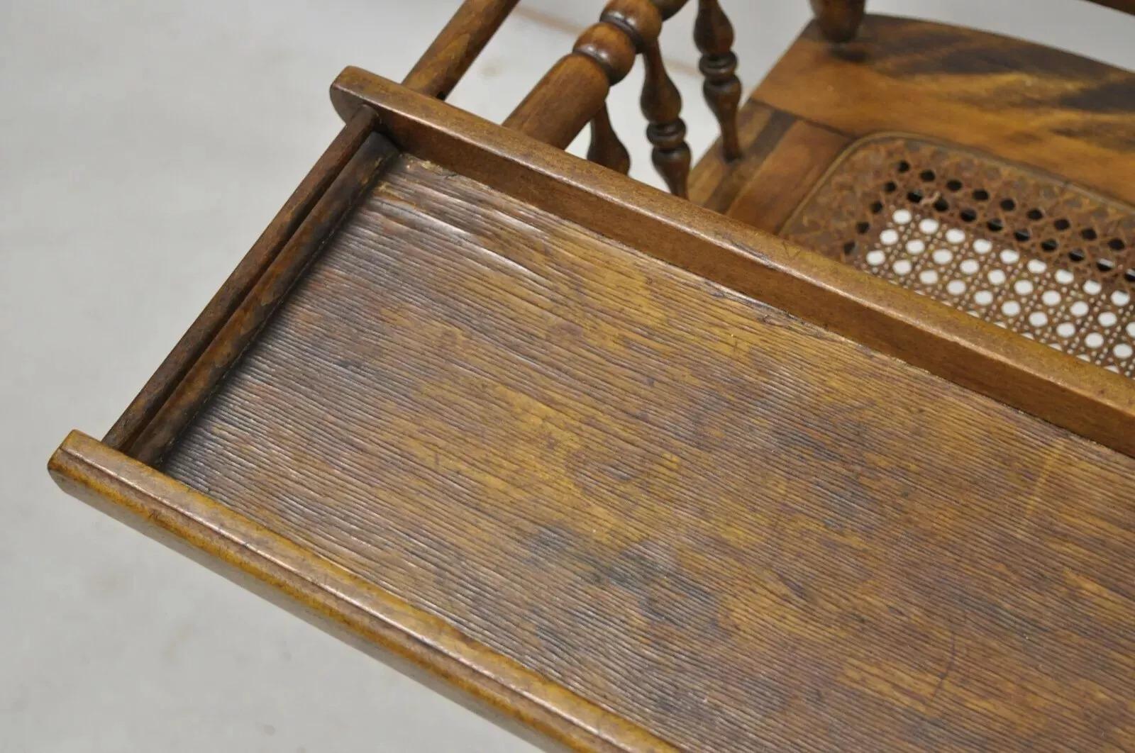 Antique Victorian Oak Convertible Pressed Back High Chair Baby Stroller For Sale 2