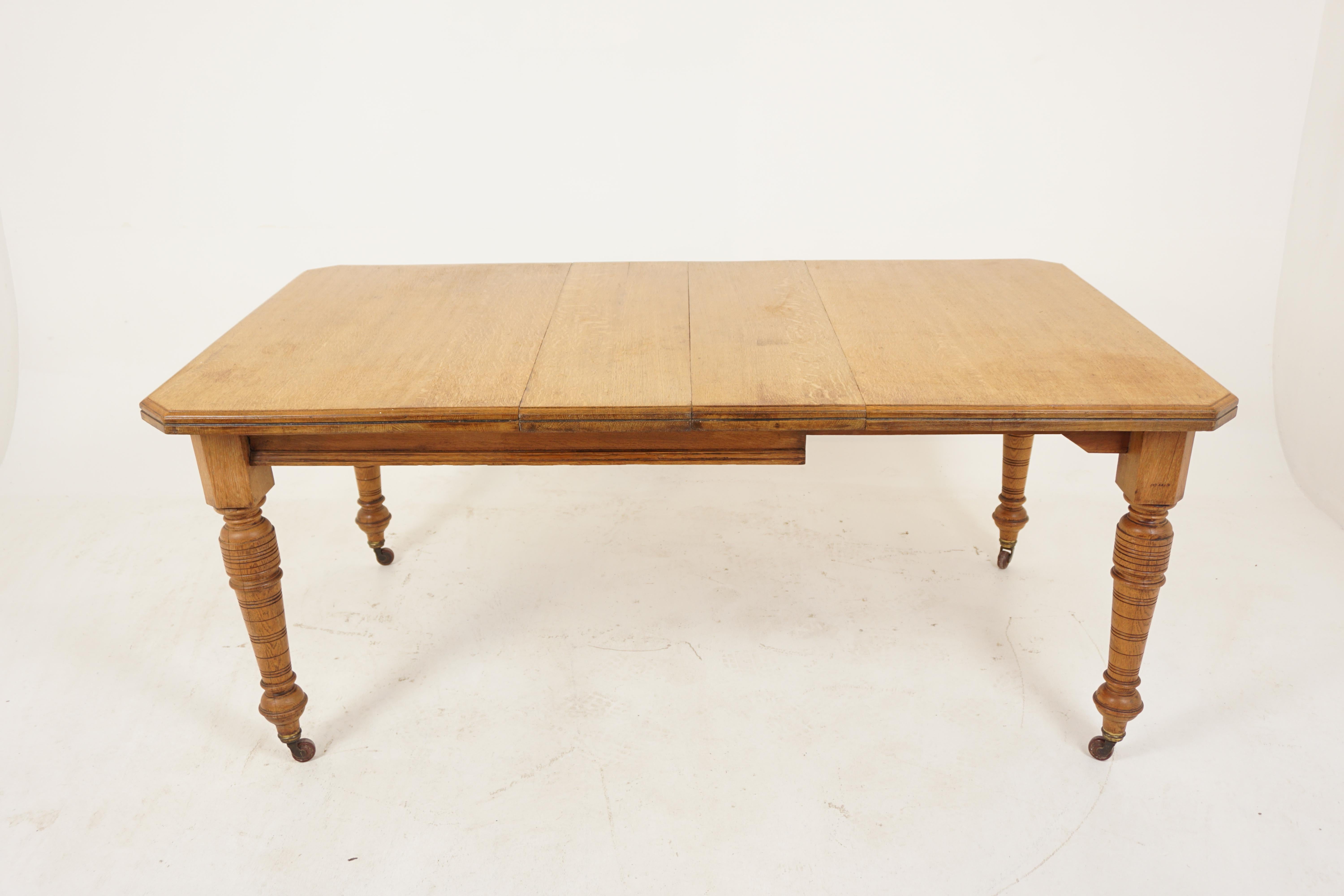 Hand-Crafted Antique Victorian Oak Dining Table With 2 Leaves, Scotland 1880, B2587
