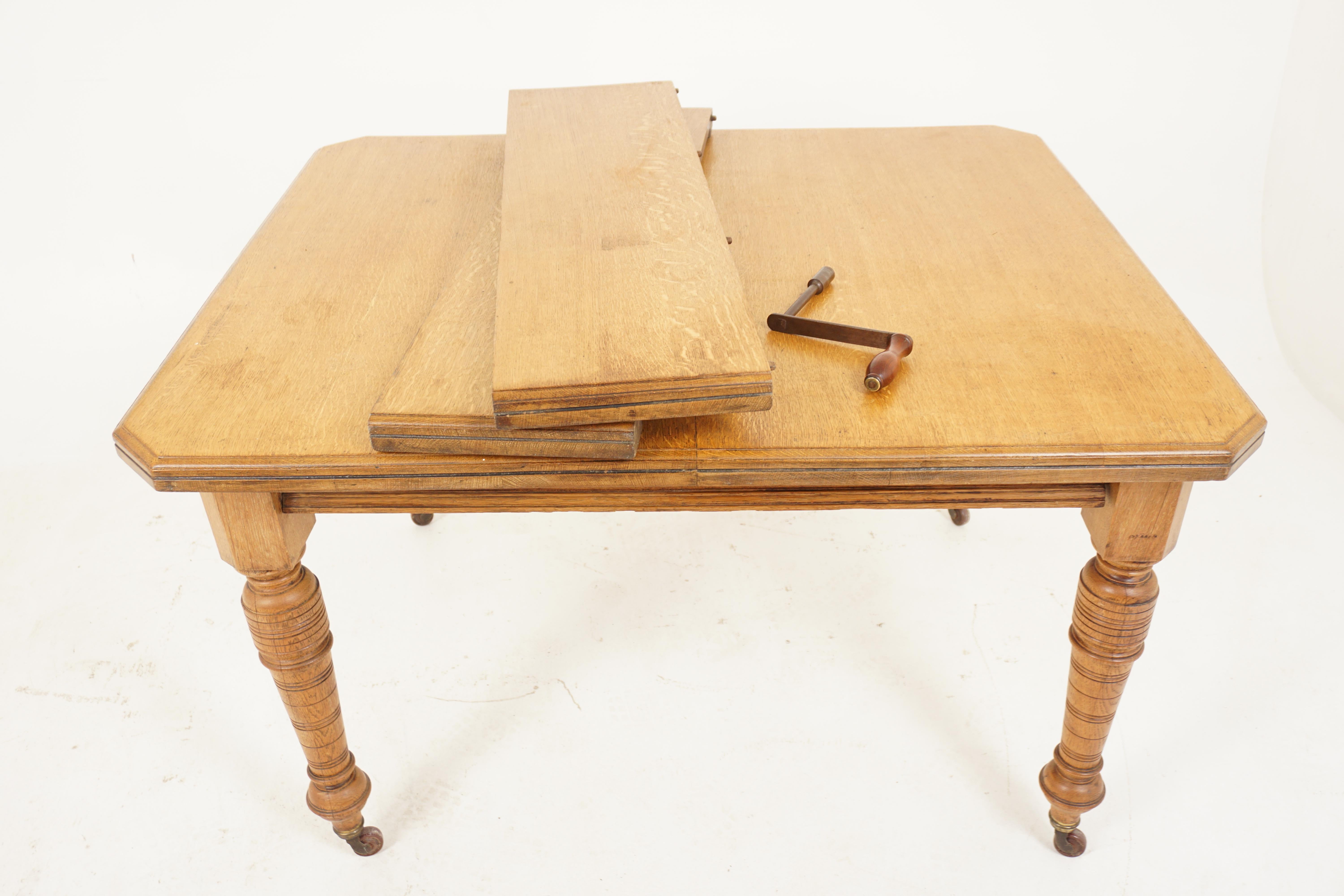 Antique Victorian Oak Dining Table With 2 Leaves, Scotland 1880, B2587 2