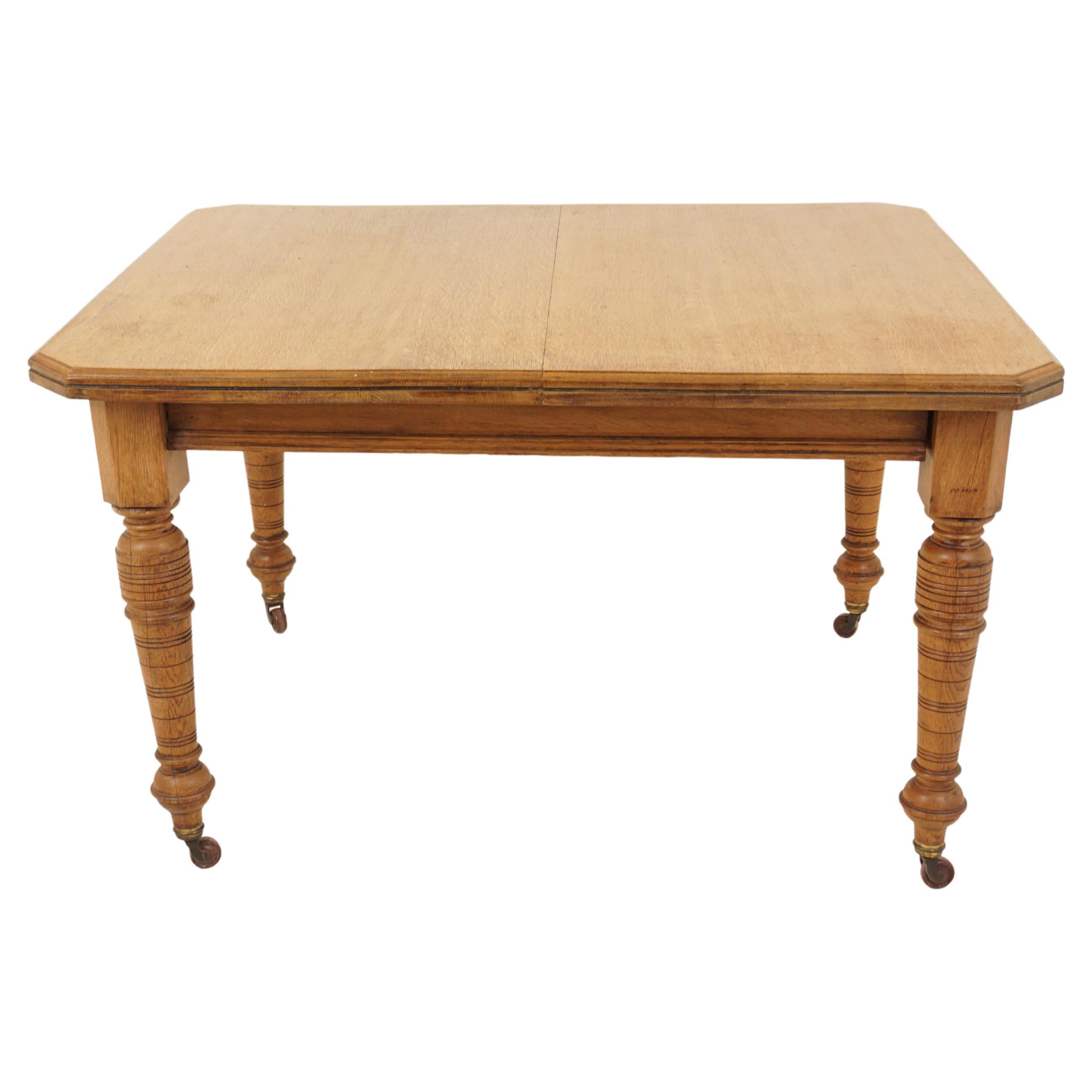 Antique Victorian Oak Dining Table With 2 Leaves, Scotland 1880, B2587