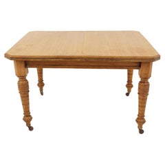 Antique Victorian Oak Dining Table With 2 Leaves, Scotland 1880, B2587