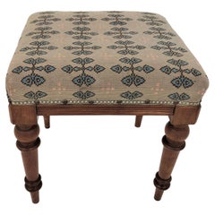 Vintage Victorian Oak Foot Stool, Bench, Tapestry, Scotland 1890, H814