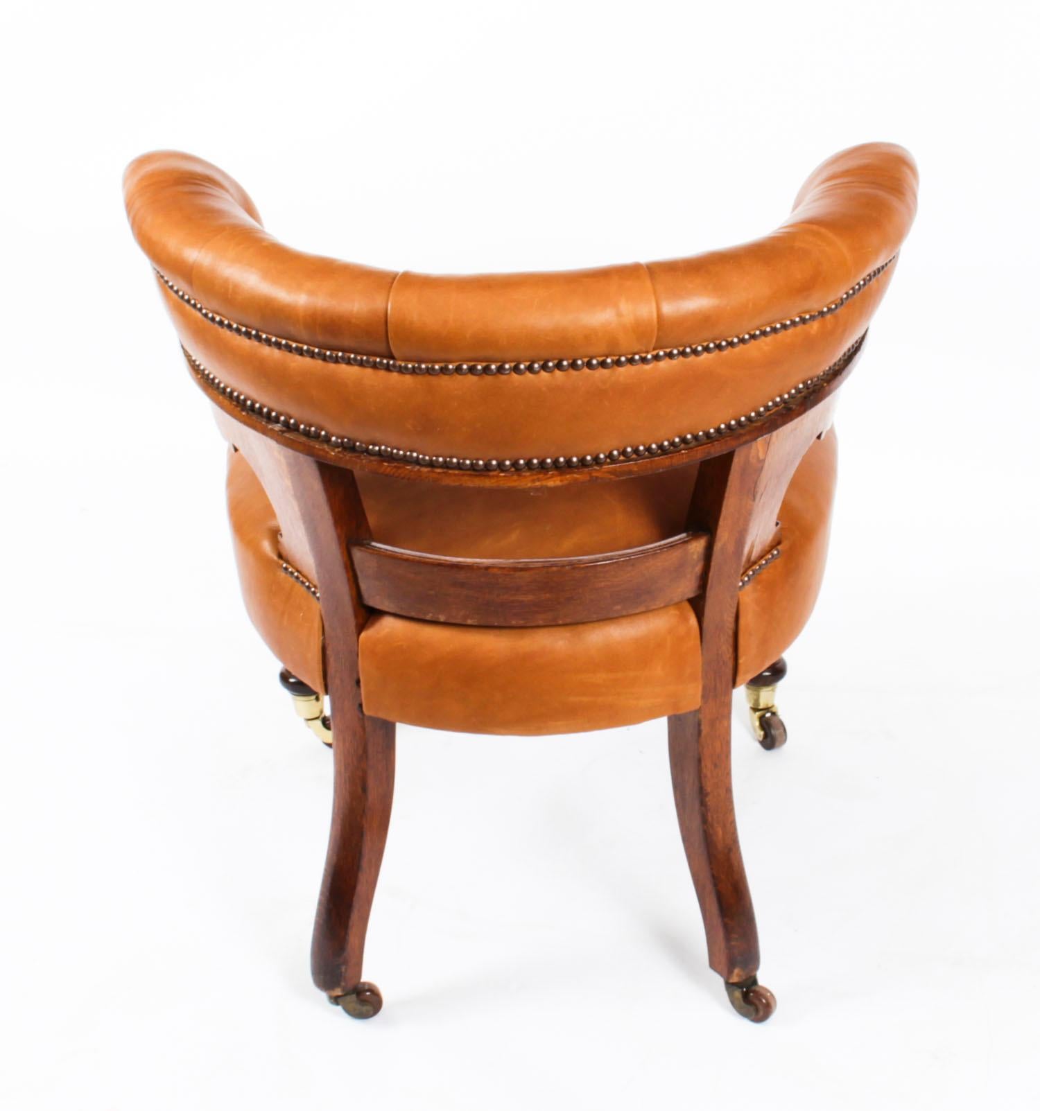 Antique Victorian Oak & Leather Desk Chair Tub Chair, 19th Century 5